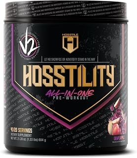 HOSSTILE Hosstility V2 Pre Workout, All-in-One Pre Workout Powder for Men and Women, Enhance Muscle Pump, Increase Energy, Boost Strength, Sharpen Focus, Grape Apple, 40 Servings