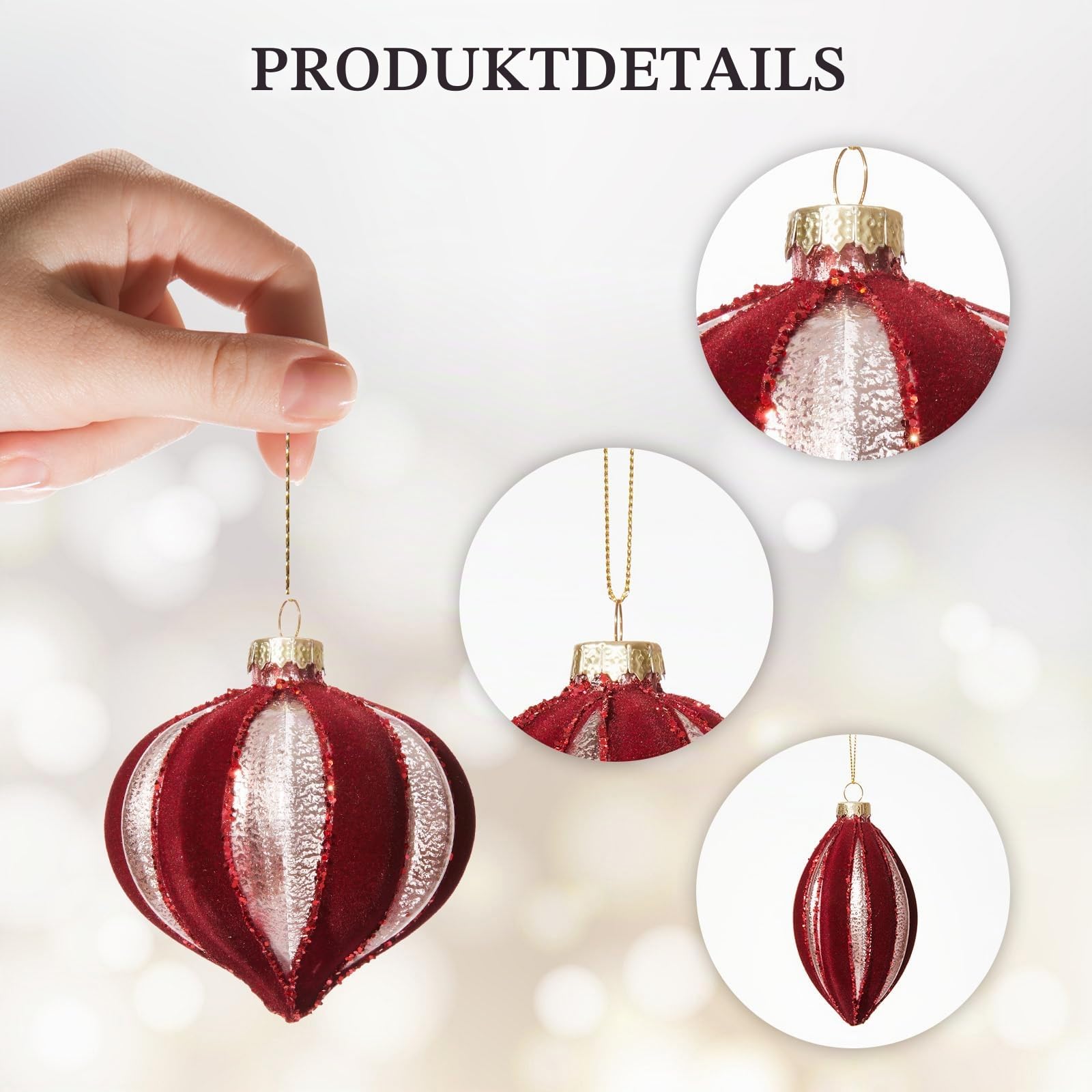 DN DECONATION Weihnachtskugeln Set, 9-teilig - Samtige Christbaumkugeln Rot