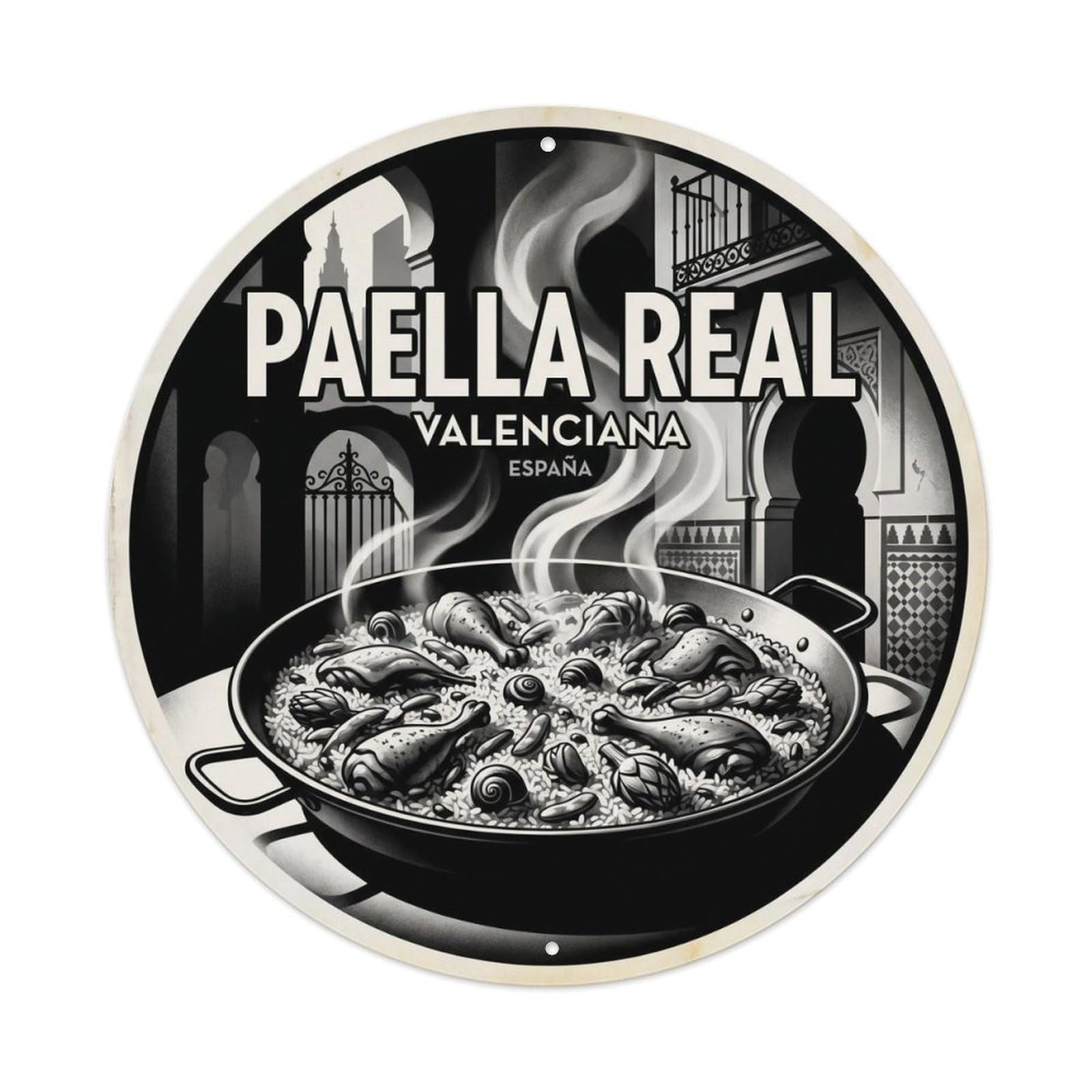 Paella Seafood Rice Monochrome Spanish Food Metal Tin Sign