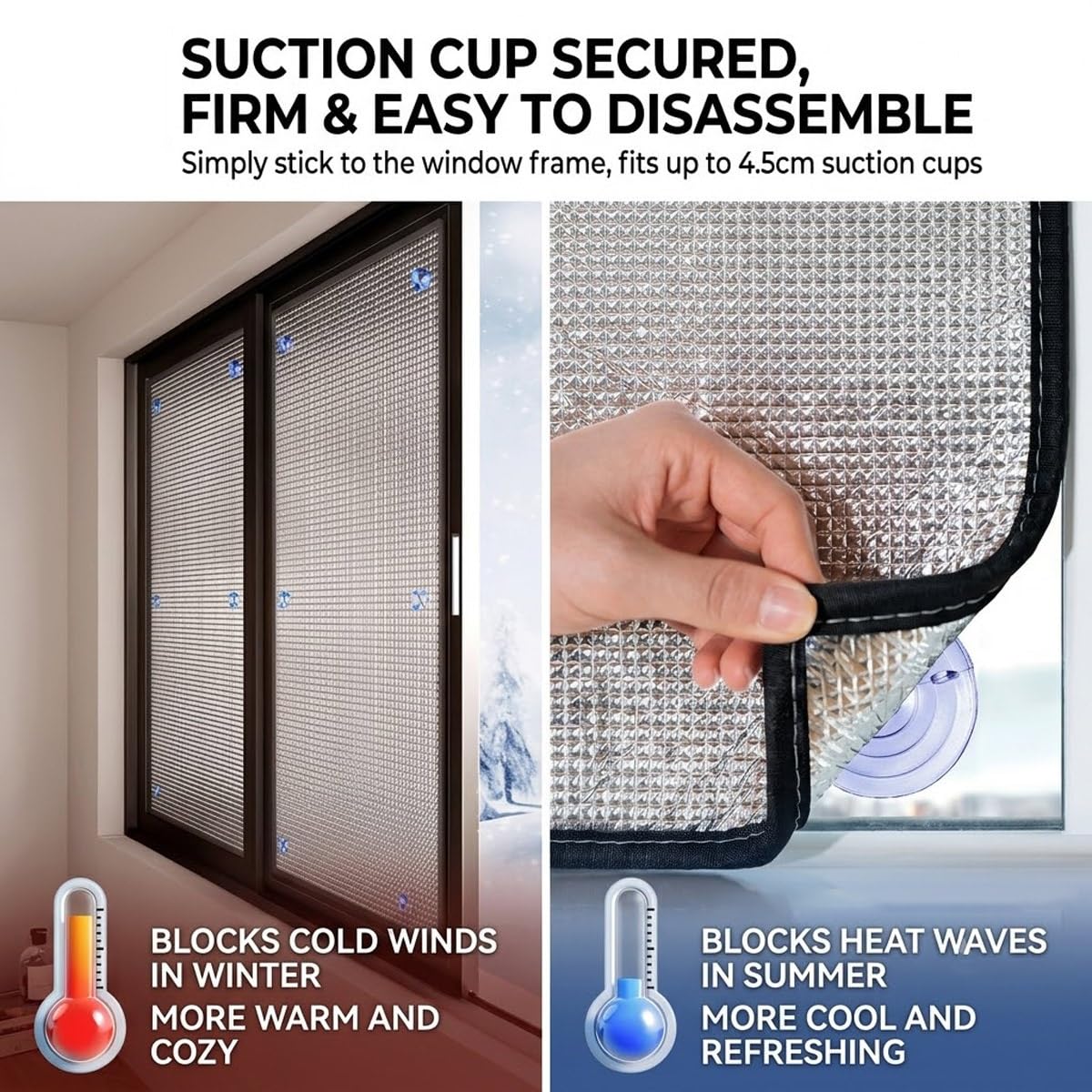 Tende Parasole per Balcone e Veranda con Ventose in Foglio di Alluminio | Materiale isolante e impermeabile all'umidità per camera da letto, bagno e ufficio(130x170cm)