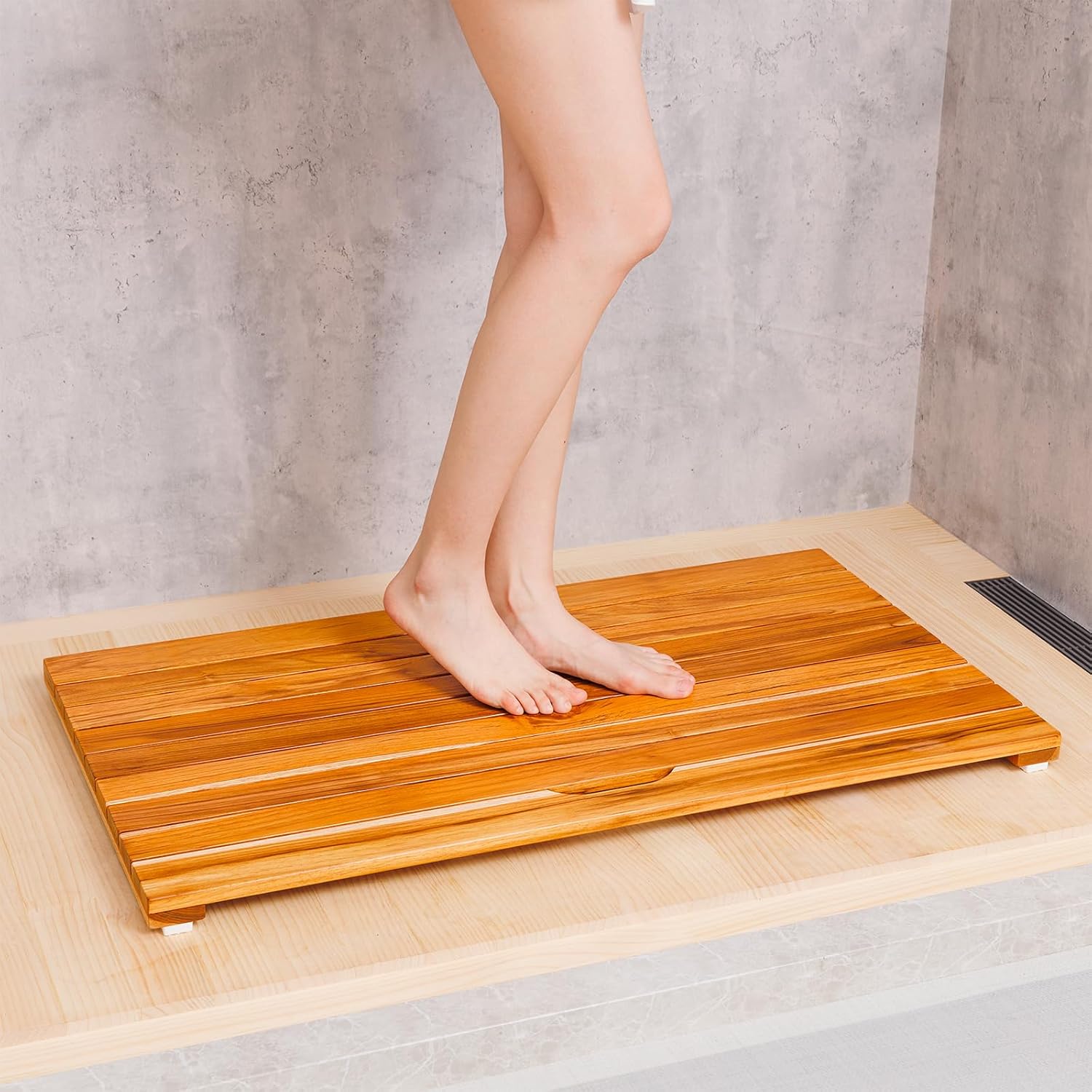 NNN Teak Shower Mat, 1.6" thick, 400-lb capacity, with armrests, Indonesian teak.(36 in long x 20 in wide) 36 in long x 20 in wide x 1.6 in thick