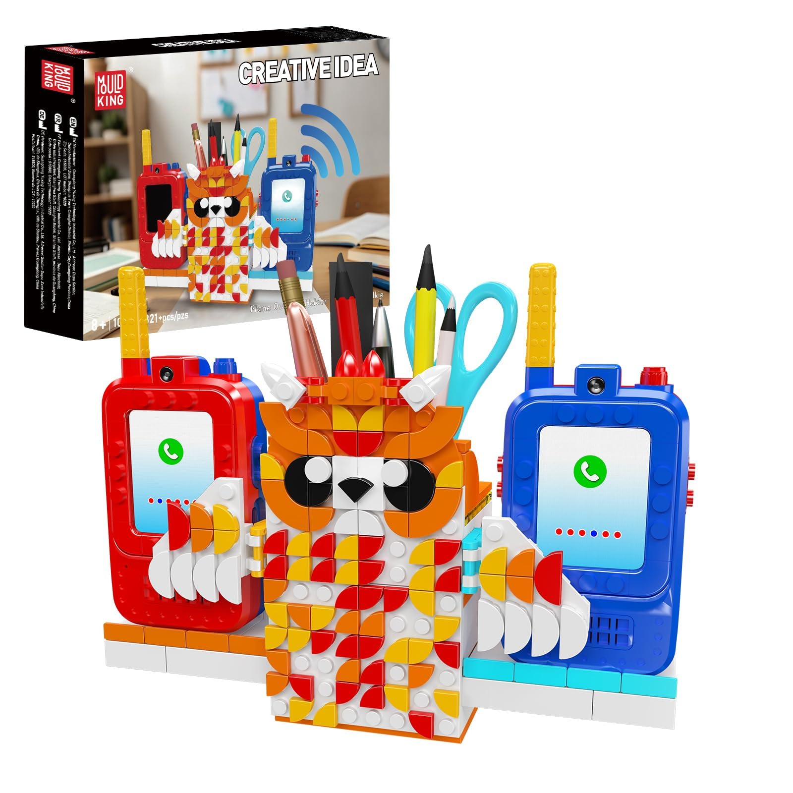 Mould King 10220 - Set di 321 portapenne a forma di gufo, modello organizer da scrivania con gufo, decorazione creativa in stile citofono, modello in mattoni fai da te per decorare la casa e l'ufficio