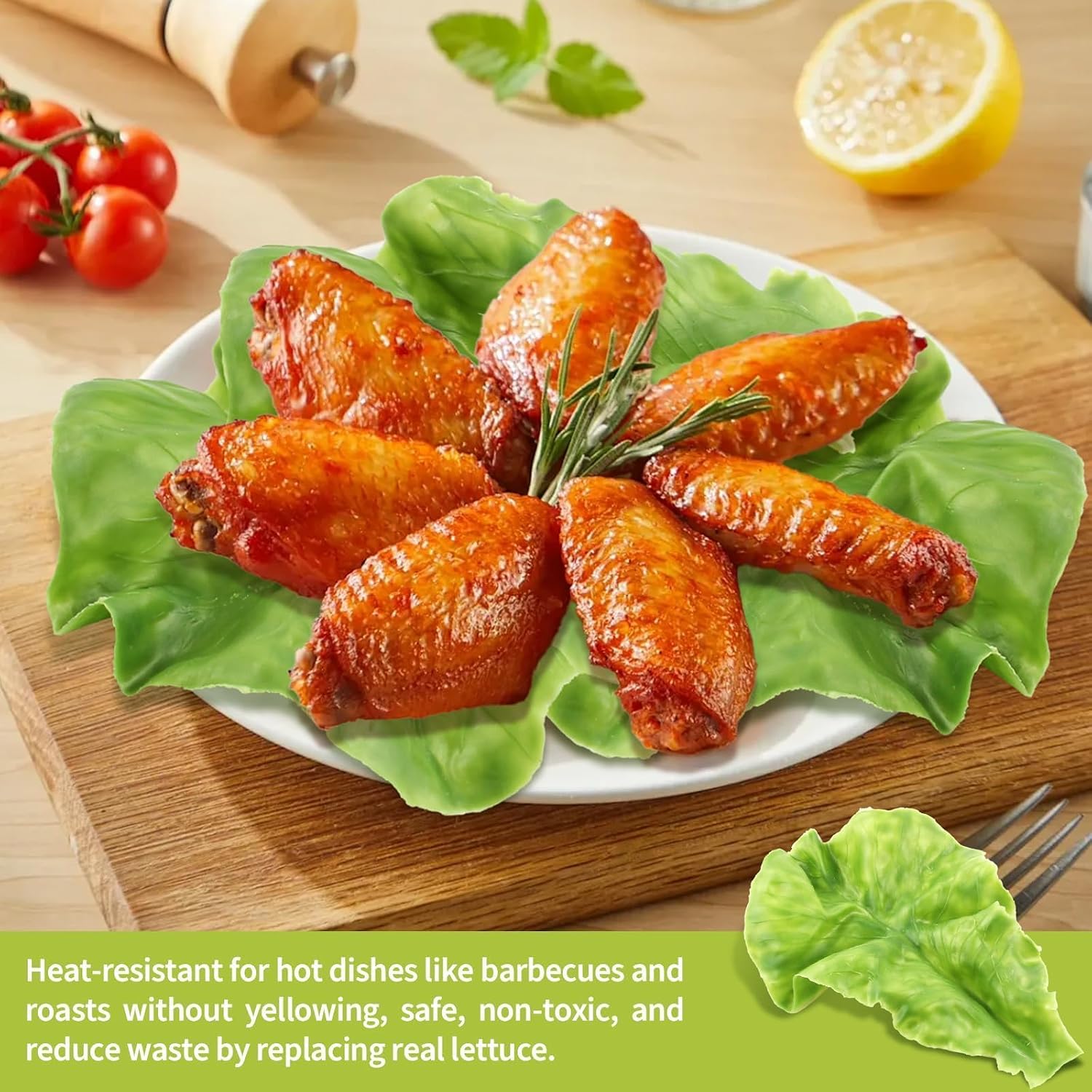Sherika 10 PCS Realistic Artificial Green Leaf Lettuce, Plastic Simulation Vegetables Model, Faux Lettuce Leaves for Home Kitchen Easter Party Feast Decoration, Fake Green Vegetable Food for Display
