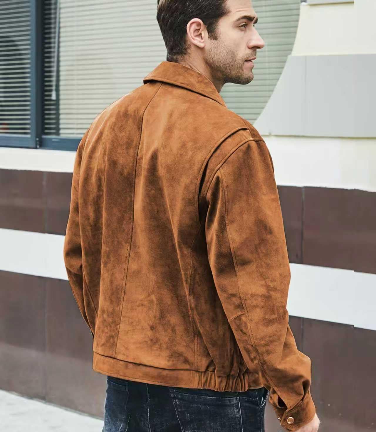 FLAVOR Chaqueta bomber de cuero genuino y ante abrigo casual para hombre