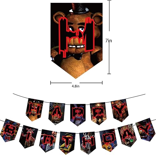 Miniatura 2 de Five Nights at Freddy - Juego de suministros de fiesta bandera globos remolinos colgantes decoración de pasteles decoración de cupcakes decoración