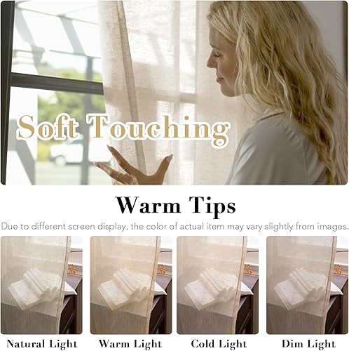 Miniatura 3 de H.VERSAILTEX - Cortinas de lino natural con ojales de níquel, semitraslúcidas, 2 paneles para más privacidad, material suave y prémium para