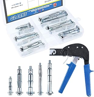 Glarks Heavy Duty Gun Wall Anchor Metal Setting Tool with Molly Bolt Hollow Drive Wall Anchor Screws Assortment Kit for Cavity Anchor Plasterboard Fixing