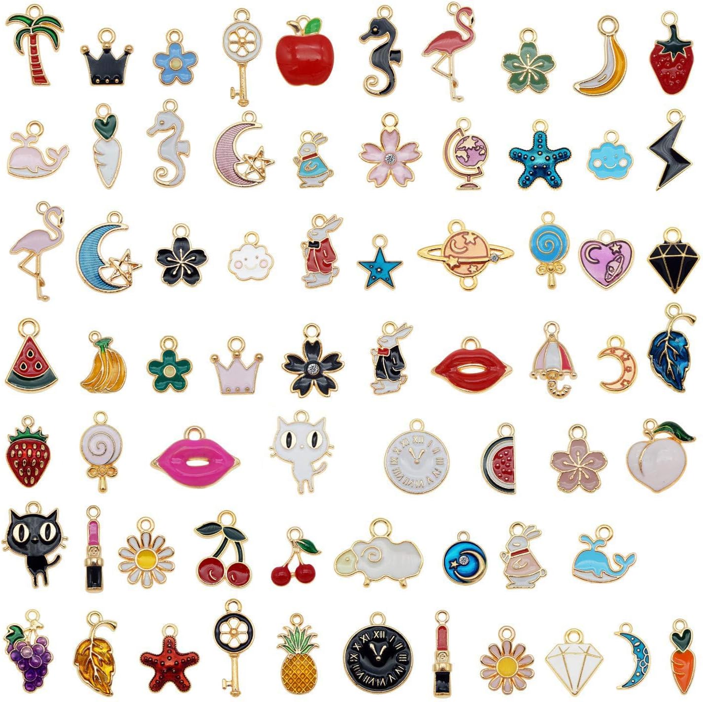 JulieWang 30pcs Mixed Enamel Charms Pendants Bulk - Jewelry Making Supplies for Necklaces Earrings Bracelets Crafts