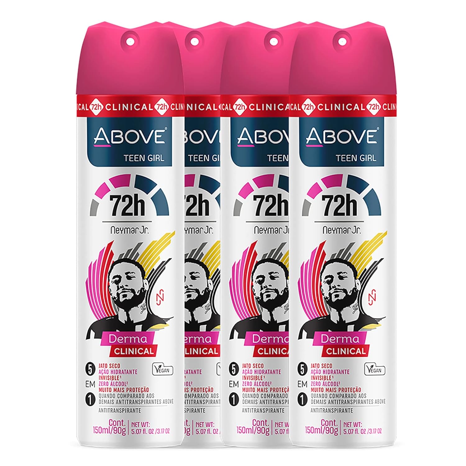 ABOVE 72H Whole Body Spray Deodorant for Women – Neymar Jr Teen Girl – Antiperspirant Deodorant Spray – No Stains, Cruelty & Alcohol Free – Vegan Long-Lasting Protection - Rose & Musk Scent (4 Pack)