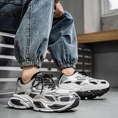 Men's Lace up Mesh Round Toe Sports Shoes Shock-Absorbing Wear-Resistant Fashionable Walking Leisure Shoes