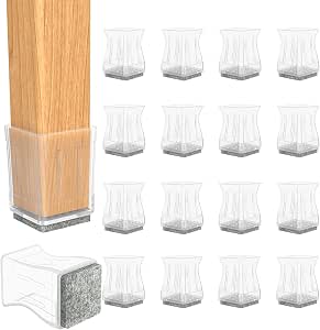 16-Pack Chair Leg Protectors For Hardwood Floors - Felt Sliders, Square Furniture Feet Caps