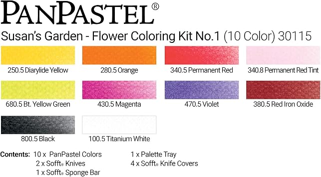 PanPastel Artist Pastels by GOLDEN, Flower Coloring 1 - Susan Tierney Cockburn Set, 10 Color, Professional Artist Pastels, Unique Pan Format (cake-like)