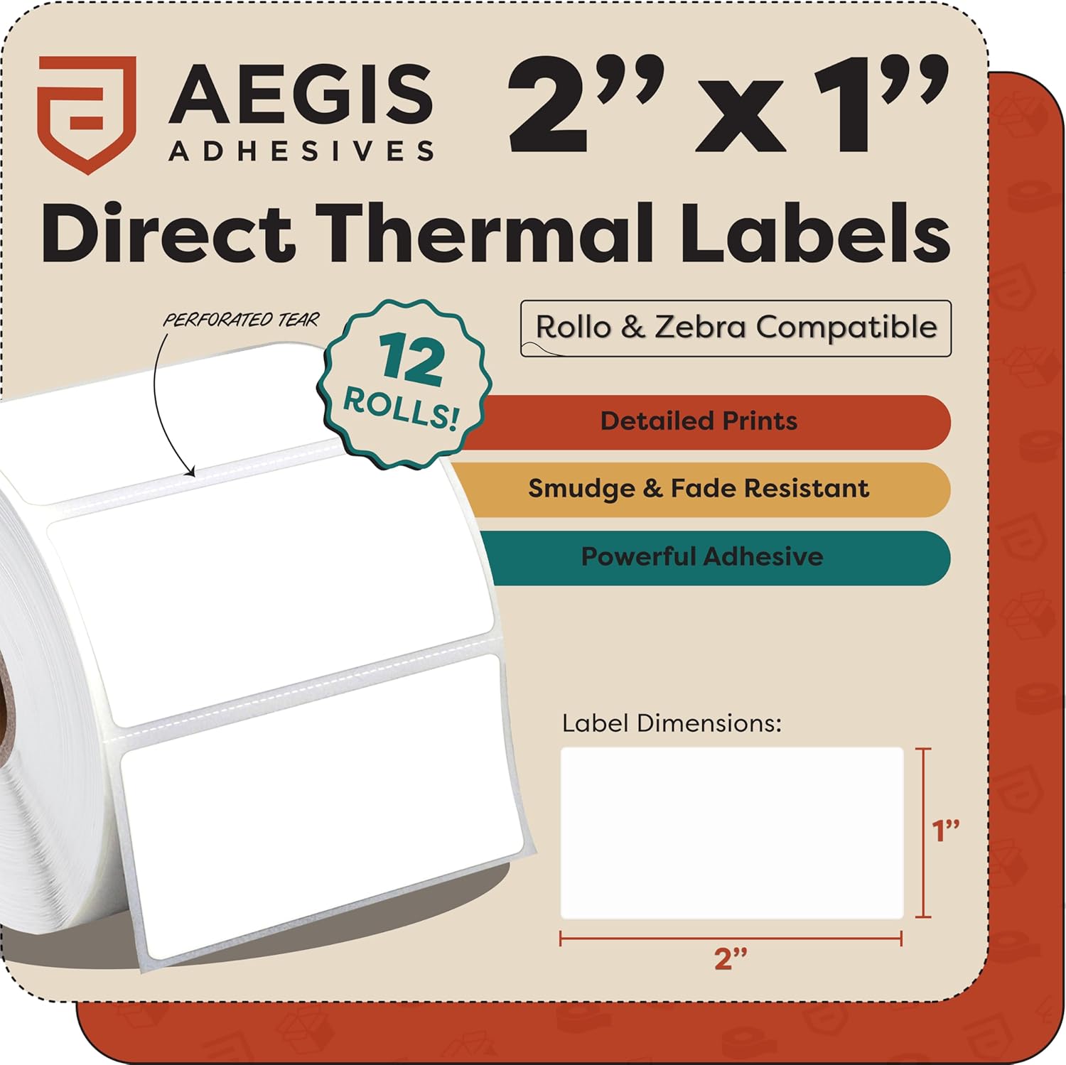 Aegis Adhesives - 2" X 1" Direct Thermal Labels (12 Rolls, 1300 Labels/Roll) for UPC Barcodes, Address - Perforated, Compatible with Rollo, Zebra, and Other Desktop Label Printers