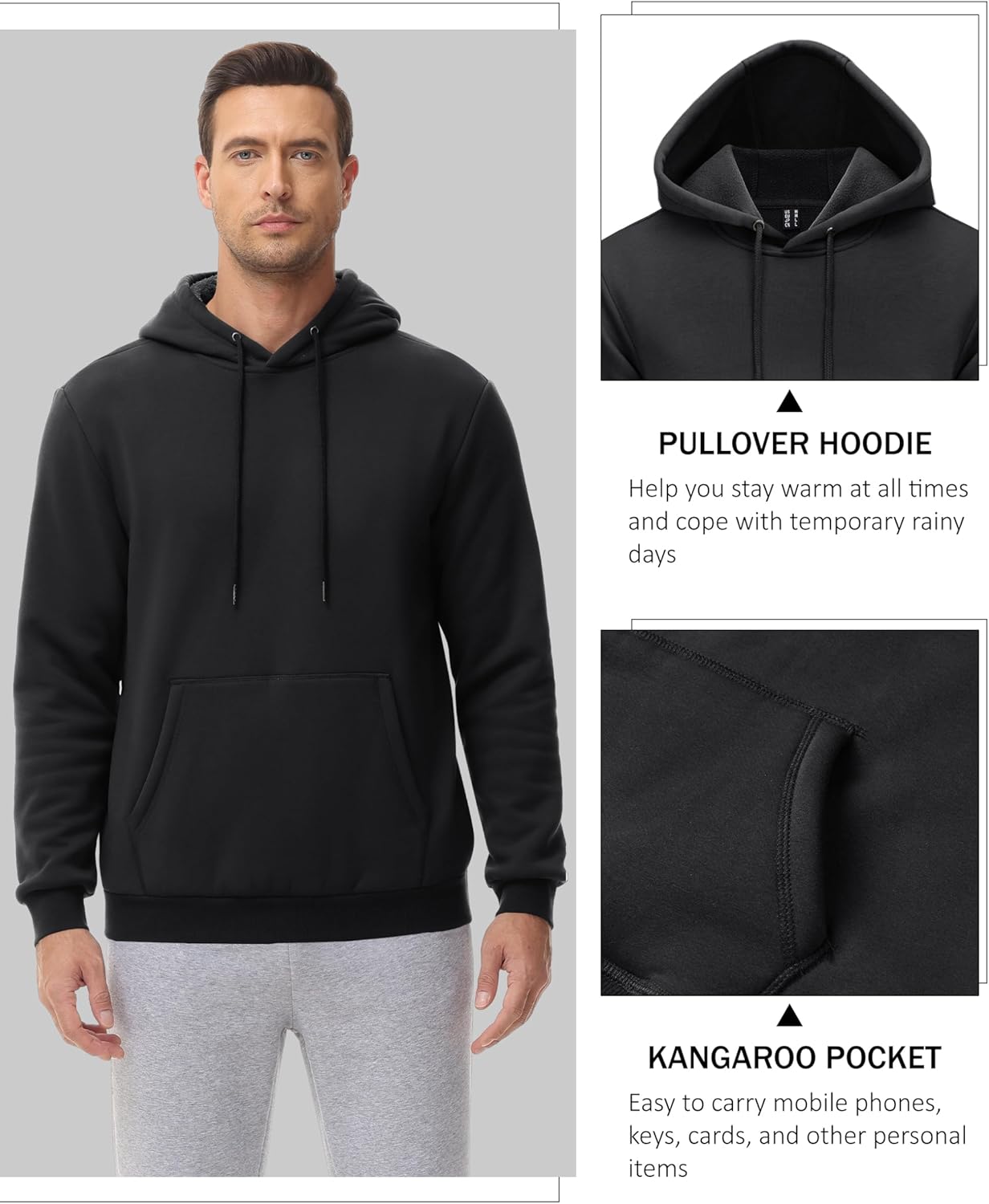 EKLENTSON Men's Hoodies Winter Warm Sweatshirts Fleece Sherpa Lined Hoodies Casual Workout Pullover with Kangaroo Pocket - Image 5