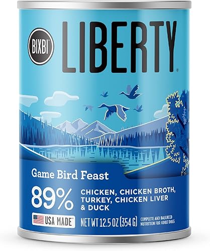 BIXBI Liberty - Alimento húmedo enlatado sin granos, receta de fiesta de aves de caza, latas de 12.5 onzas (paquete de 12) disponible en Yaxa Peru