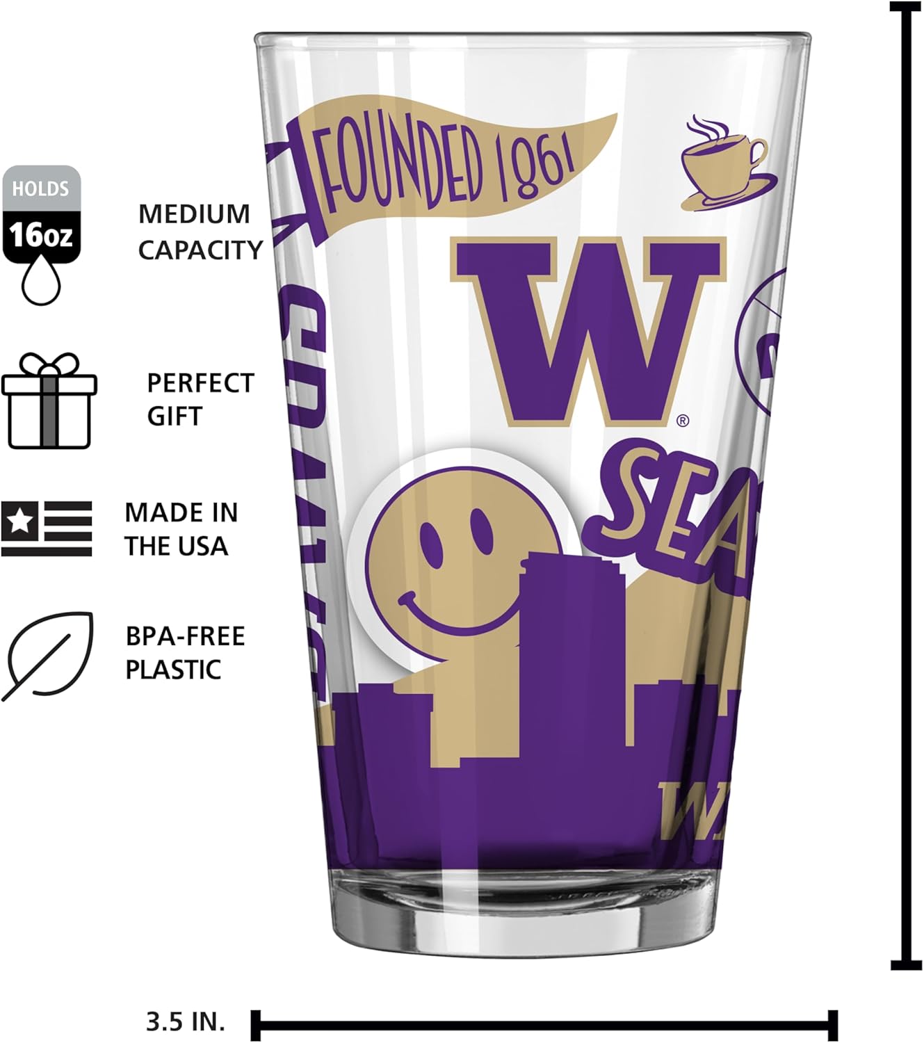 Logo Brands NCAA 16 oz Pint Glass - Durable Glass With Bold Team Color– Chip-Resistant Rim Drinkware For Fans, Tailgates, Home Bars & Everyday Use
