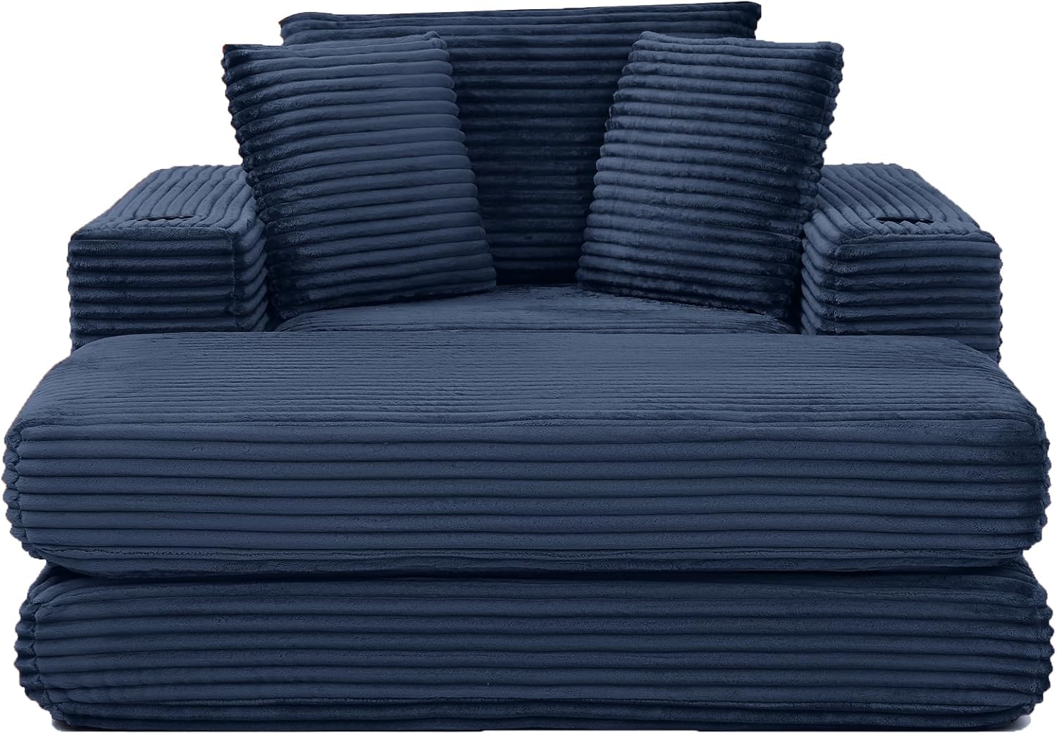 Eafurn 52.4" Oversized Chaise Lounge Indoor with Foldable Ottoman Convertible Boneless Sleeper Sofa Bed, Deep Seat Lounge Chair with Cup Holder & Side Pocket, No Assembly for Living Room | Breathable material, Cupholders