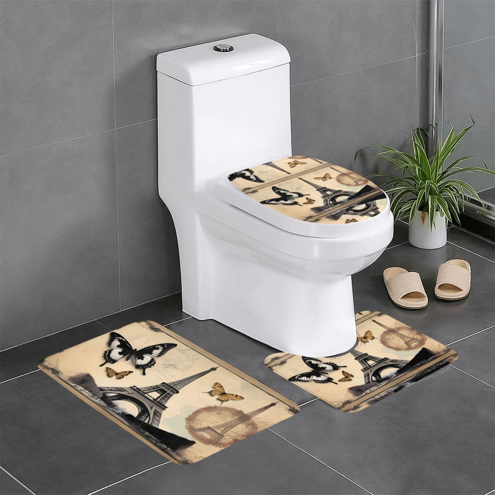 Tapis de toilette rectangulaire et ovale antidérapant style Paris