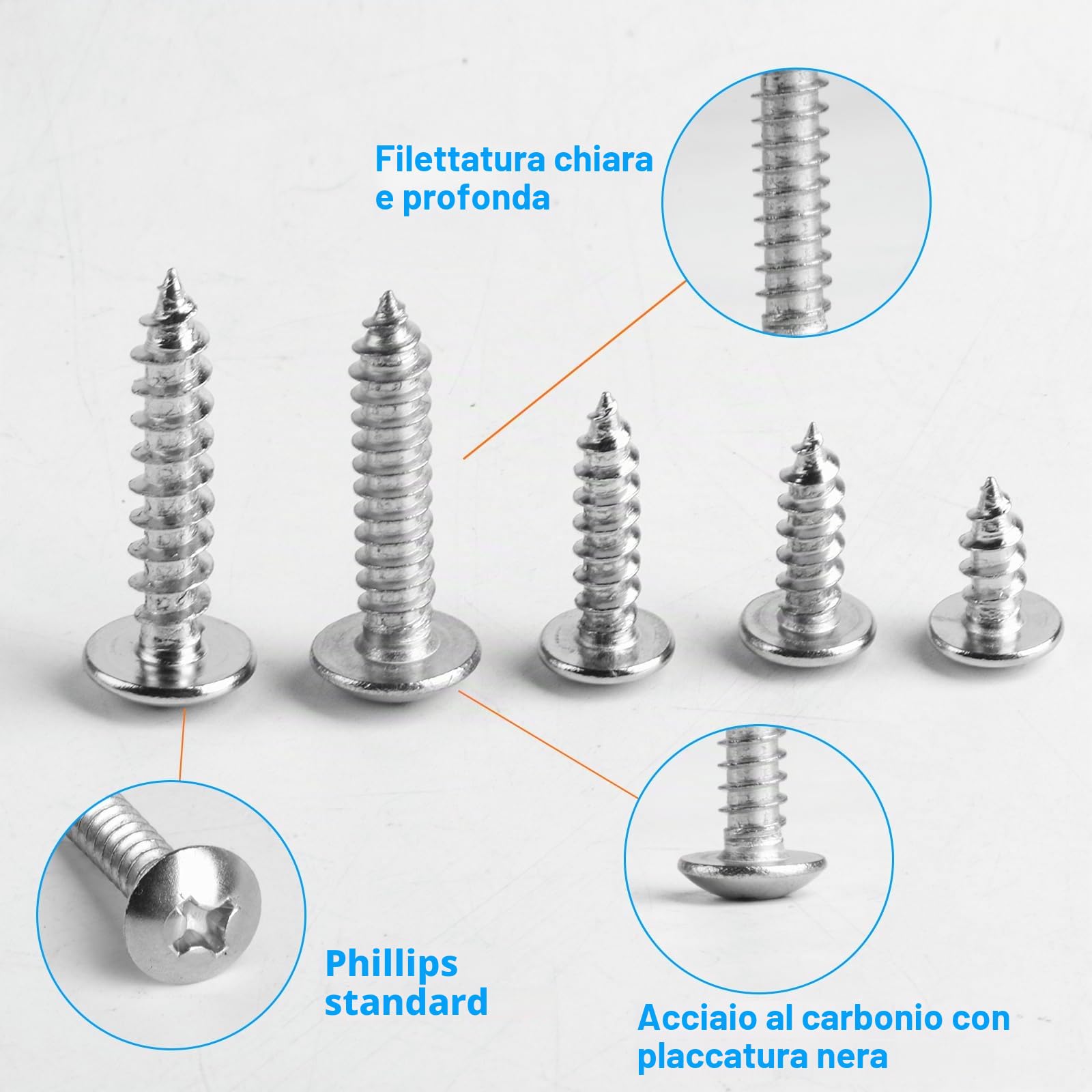 210 Pezzi Viti Autofilettanti Per Legno | M3 M4 M5 M6, Phillips a Testa Piatta, Viti a Testa a Croce per Metallo Cartongesso.