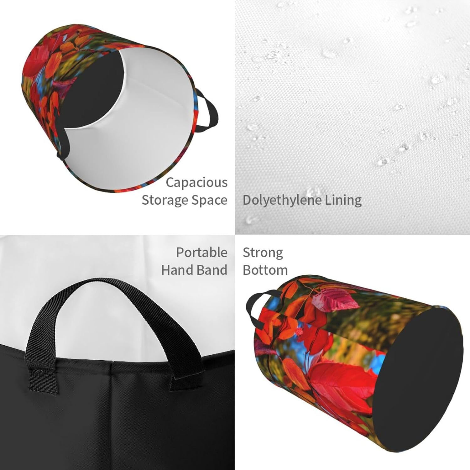 Fall Red Leaves And Fruits Printing Circular Storage Hamper Easy Carry Handles, Perfect For Christmas, Fits In Any Room
