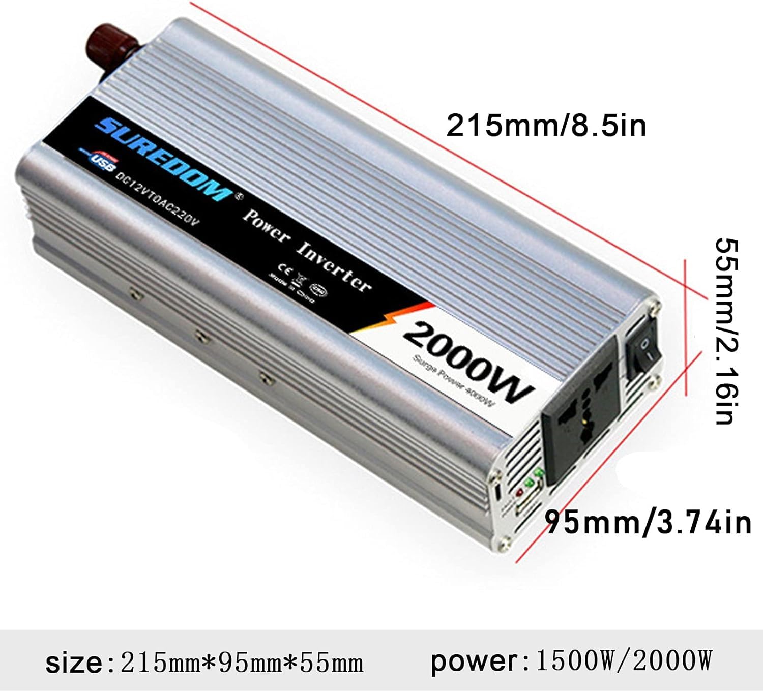 Falownik 300w 500w 600w 800w 1000w 1200w 1500w 2000w Czysta Fala Sinusoidalna Dc 12v Na Ac 110v 120v Przetwornica Napięcia Z Gniazdami Ac I Portem Usb Do Kamperów Samochody, 12V/110V, 1500W