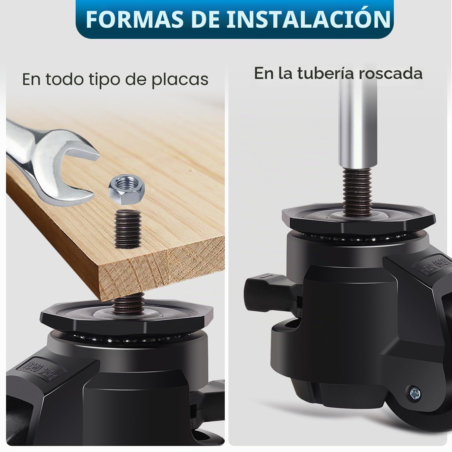 M12X30mm Ruedas para Muebles Pesados Hasta 1000KG, 50MM Ruedas Giratorias Industriales con Diseño de Palanca de Carraca Ajustable, Ruedas Pesados de 360 Grados, Silencioso, Set de 4