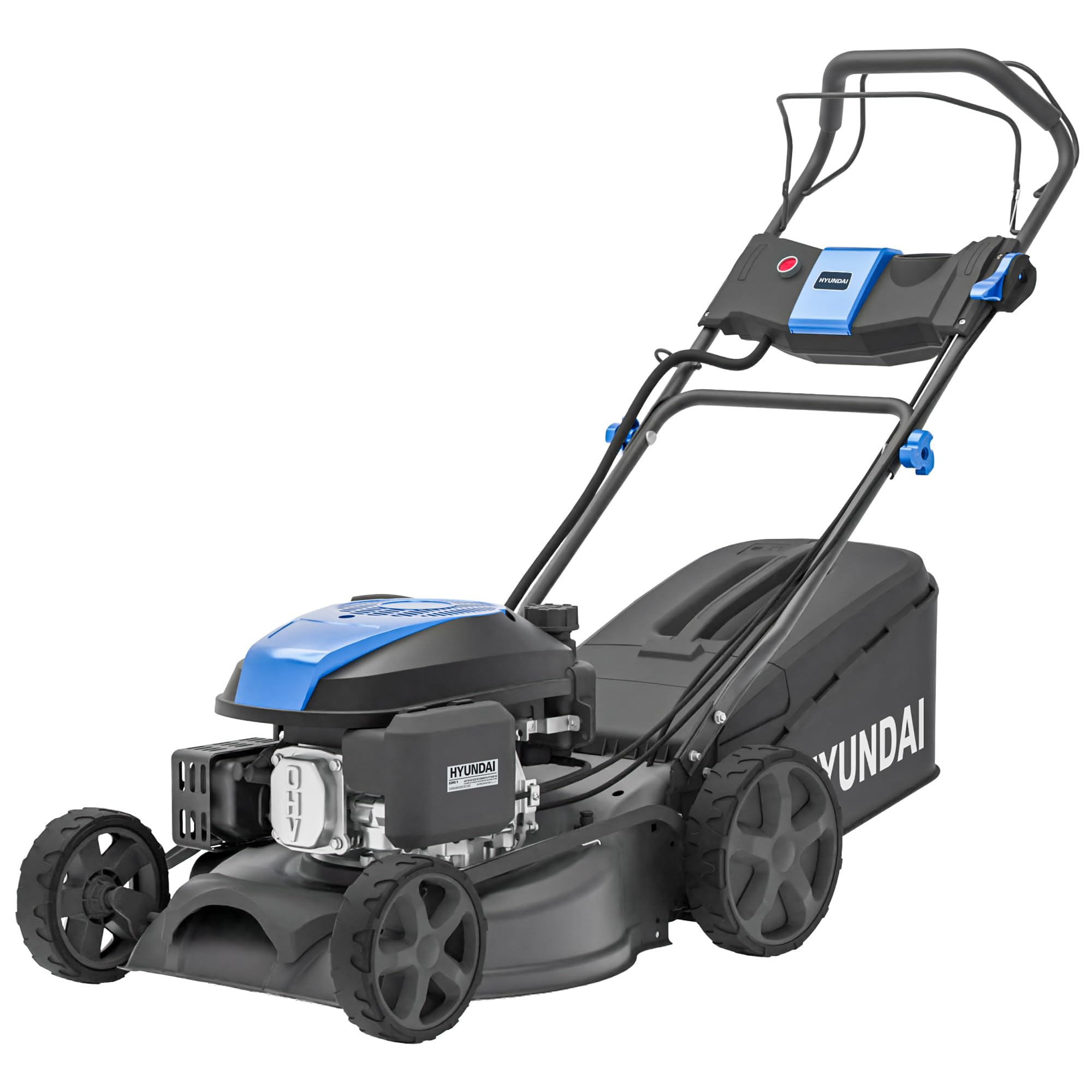 Hyundai Tondeuse à Gazon Thermique Autotractée Noire 43 cm, Démarrage Électrique, Moteur 139 cm3 3,7 CV, Coupe 4-en-1 Mulching, Garantie 3 Ans - HYM17150SPEX