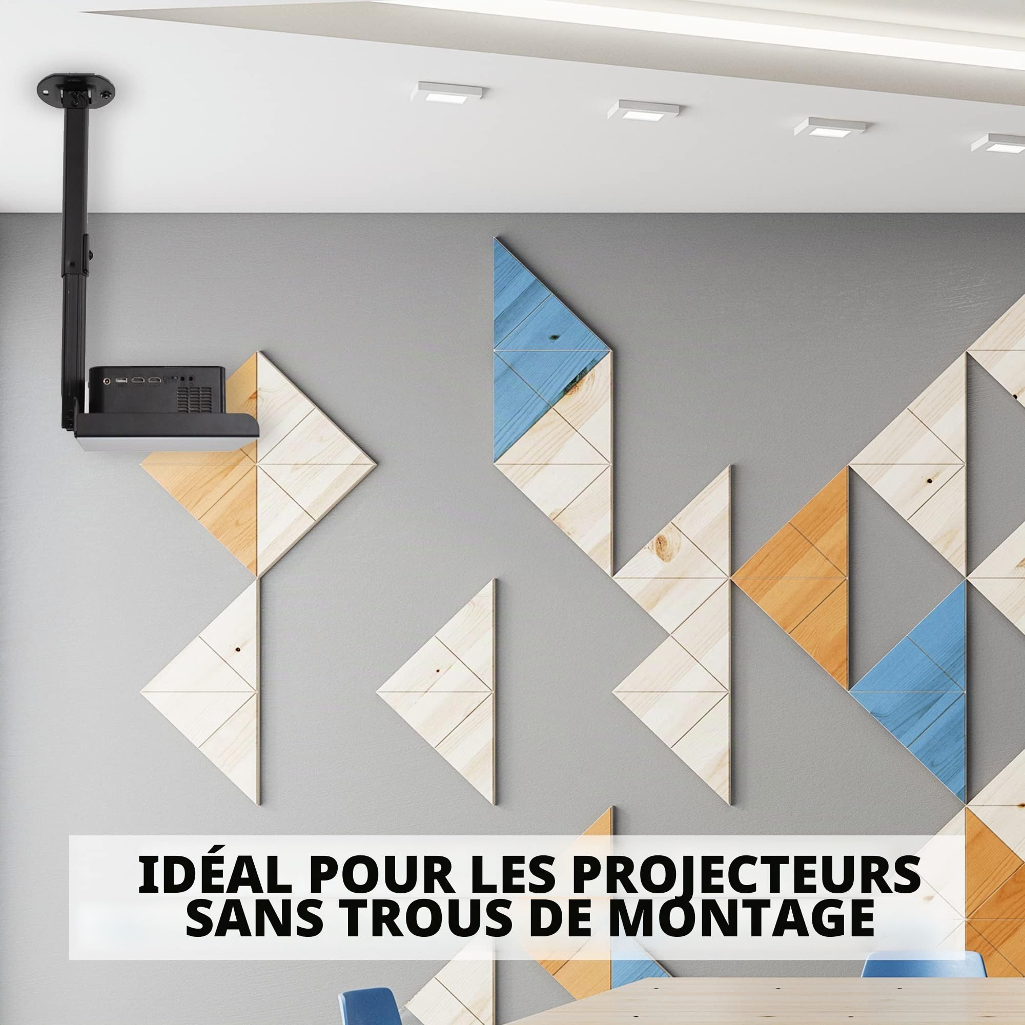 VIVO MOUNT-VP08B Support universel de plafond extensible pour projecteur, projection réglable en hauteur, installation sans perçage, gestion dissimulée des câbles, noir