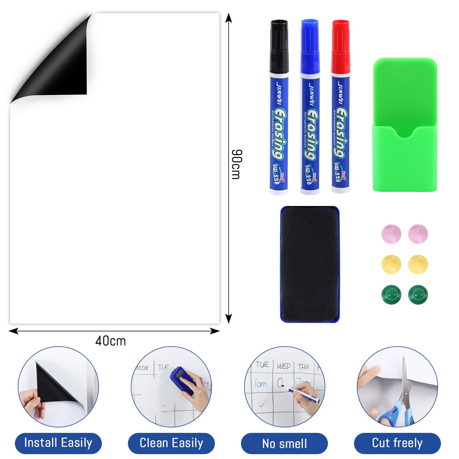 Lavagna Magnetica Bianca 90x40 Cm | Pellicola Autoadesiva Per Parete | Con Pennarelli E Calamite | Per Casa E Ufficio - Foto 9