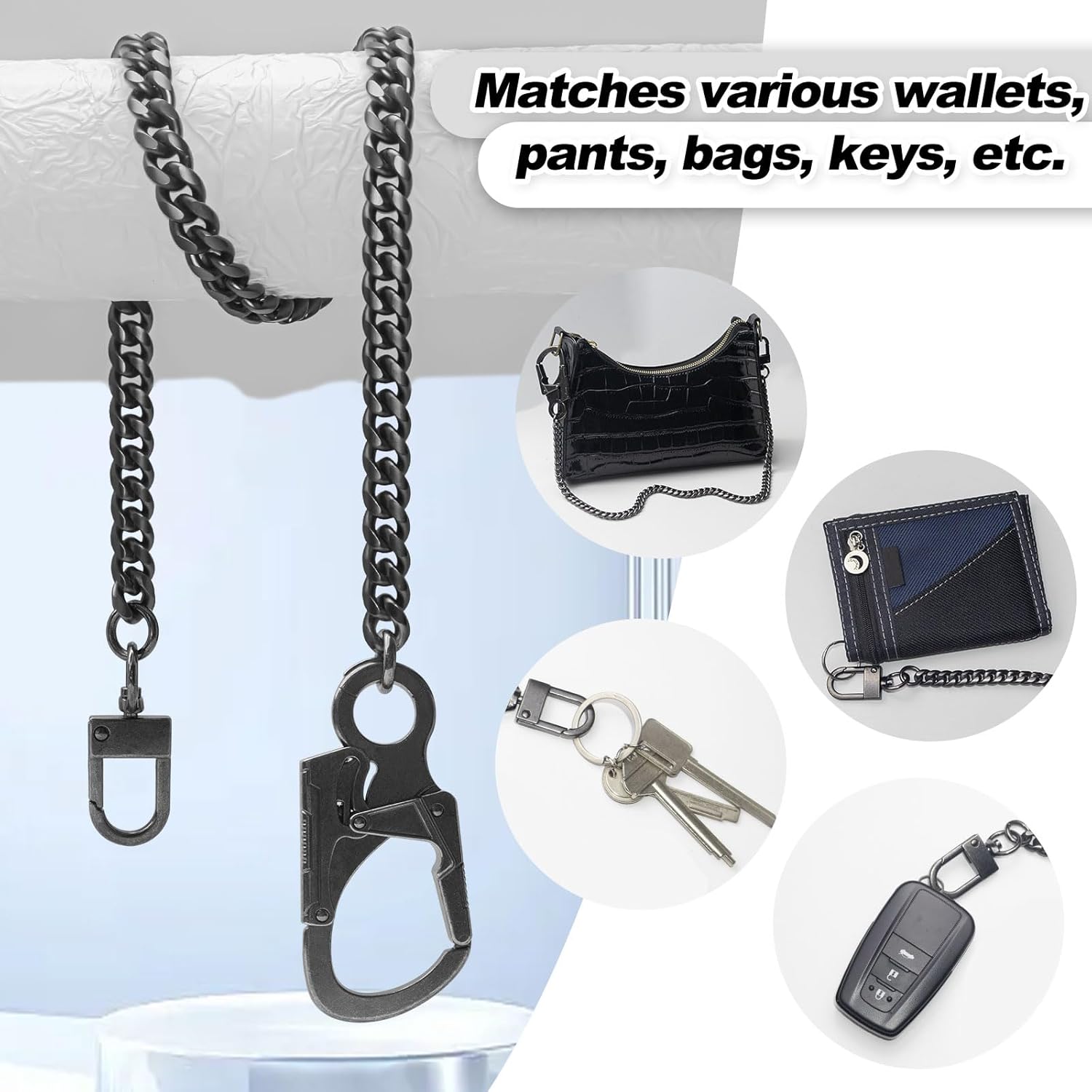 Ahiller Wallet Chain for Men - 25" Stainless Steel Pants Keychain with Lockable Carabiner, Biker Punk Style Accessories - Image 5