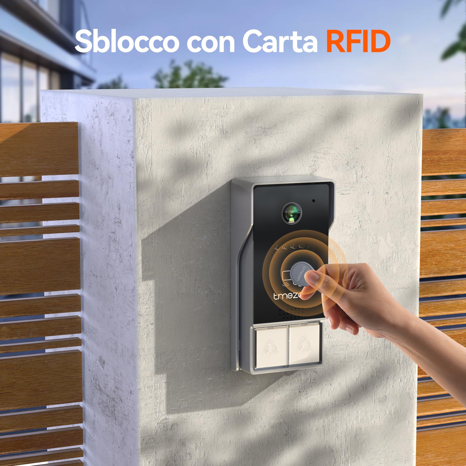 TMEZON Videocitofono Bifamiliare Y73,Videocitofono Smart Wifi 2 Fili con due monitor a Colori TFT LCD da 7'' e Campanello Esterno con Telecamera 1080P, Sblocco APP/RFID,Rilevamento Movimento Umano