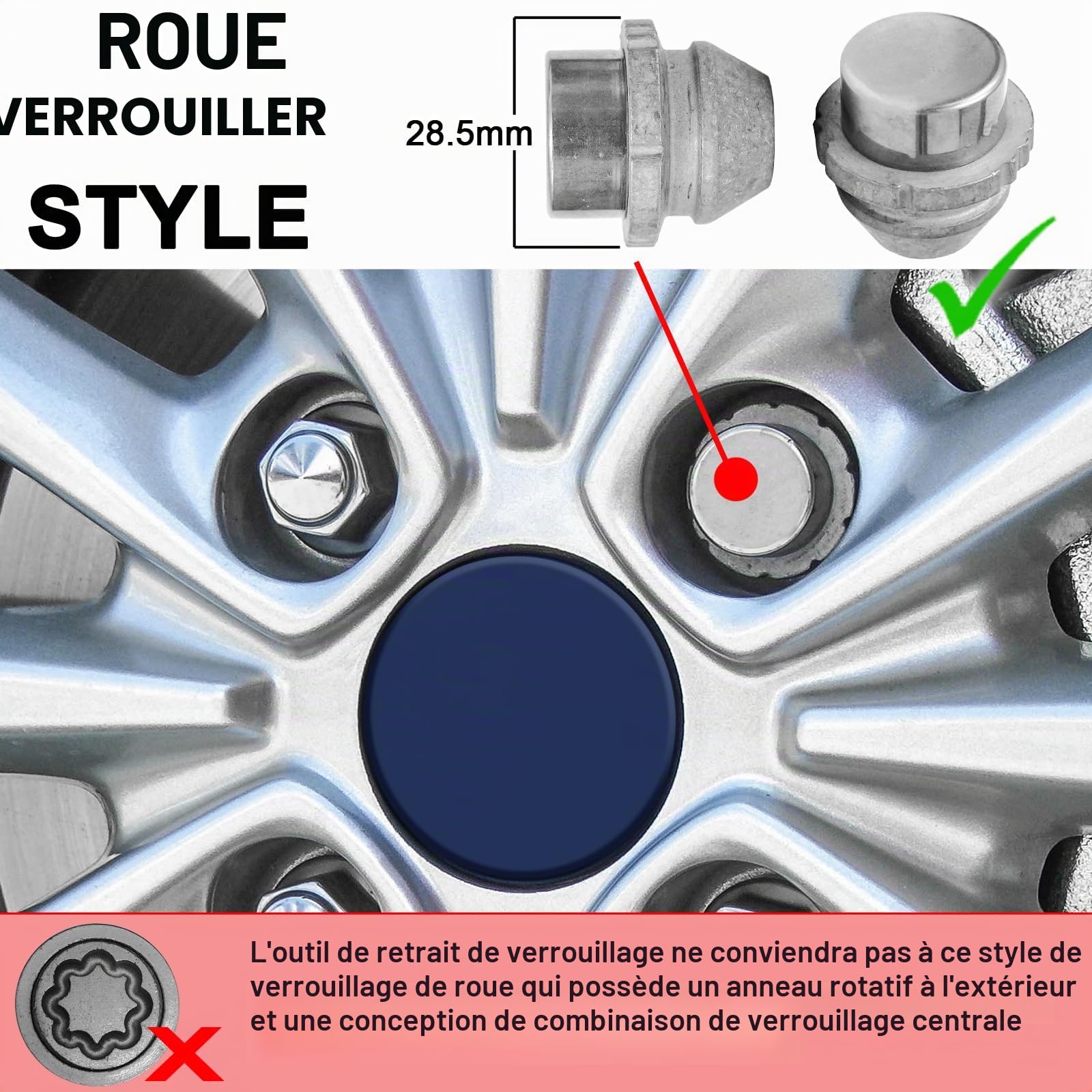 Outil de démontage d'écrou de roue – Pour une utilisation en cas de perte ou de casse d'origine Ford Fiesta, B-Max, Focus, C-Max, Ka+, Kuga, Mondeo, Puma et d'autres modèles de clé de verrouillage de