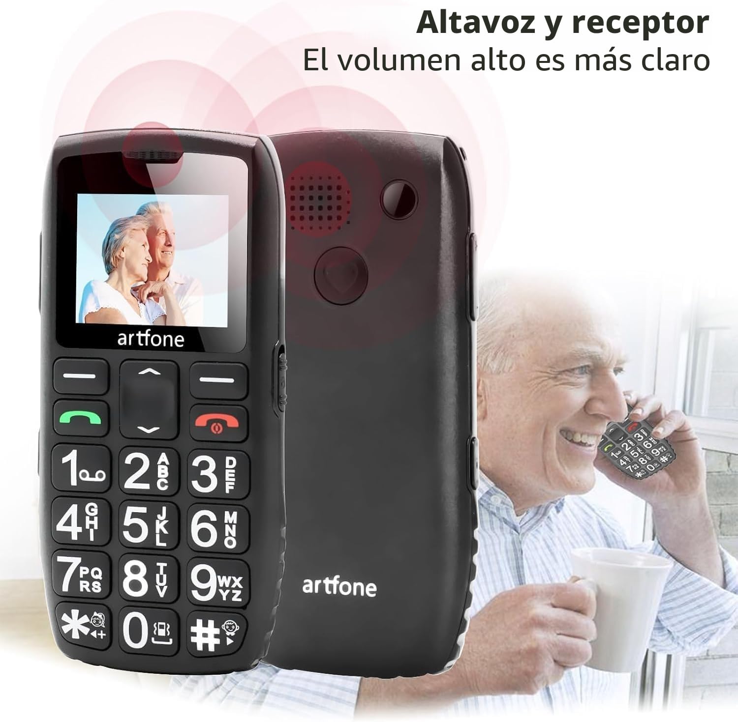artfone C1+4G Pro Volte Teléfono Móvil para Personas Mayores丨Senior Moviles de Teclas Grandes y Volumen Alto丨Contactos con Imágenes丨Botón SOS丨Base de Carga丨Bateria 1800mAH丨FM Radio - Negro