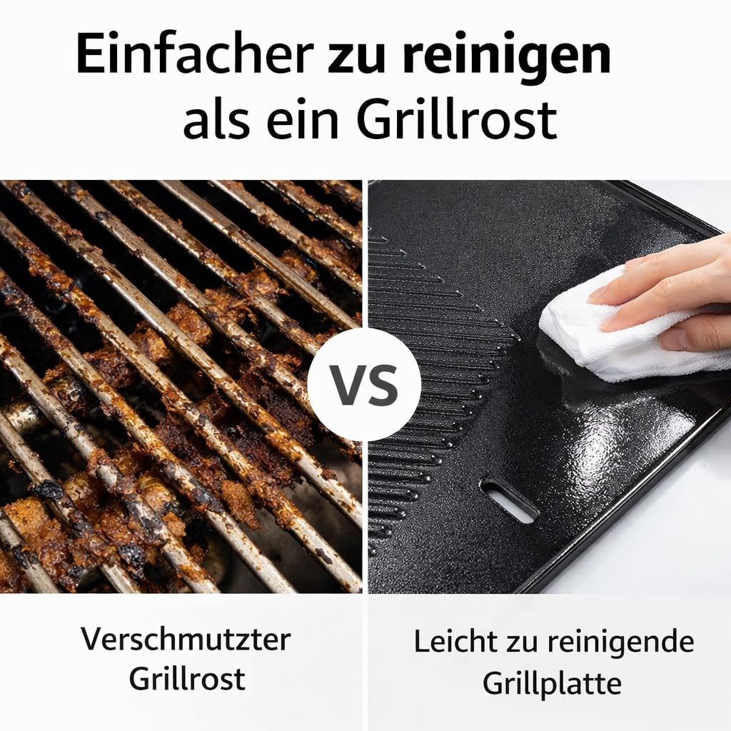 Plaque de Cuisson Grill 40 x 30 cm Réversible Double Face, Plancha BBQ Antiadhésive pour Barbecue, Gaz, Four – Noir