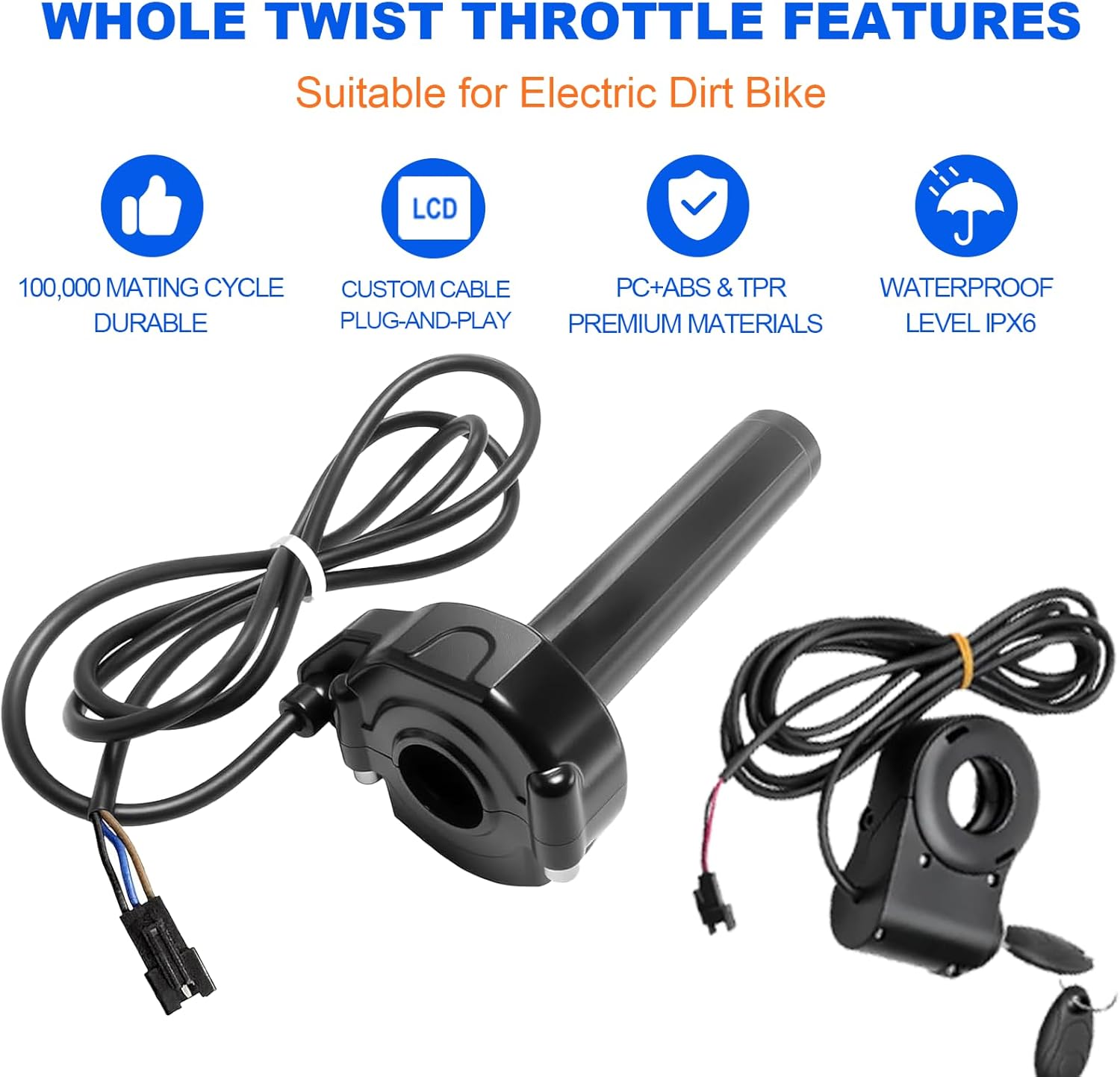Ridstar Q20 Full Twist Throttle with Rolling Bearing, Ebike Throttle Grip Cable Kit Compatible with Ridstar Q20 Electric Dirt Bike (Ignition Switch)