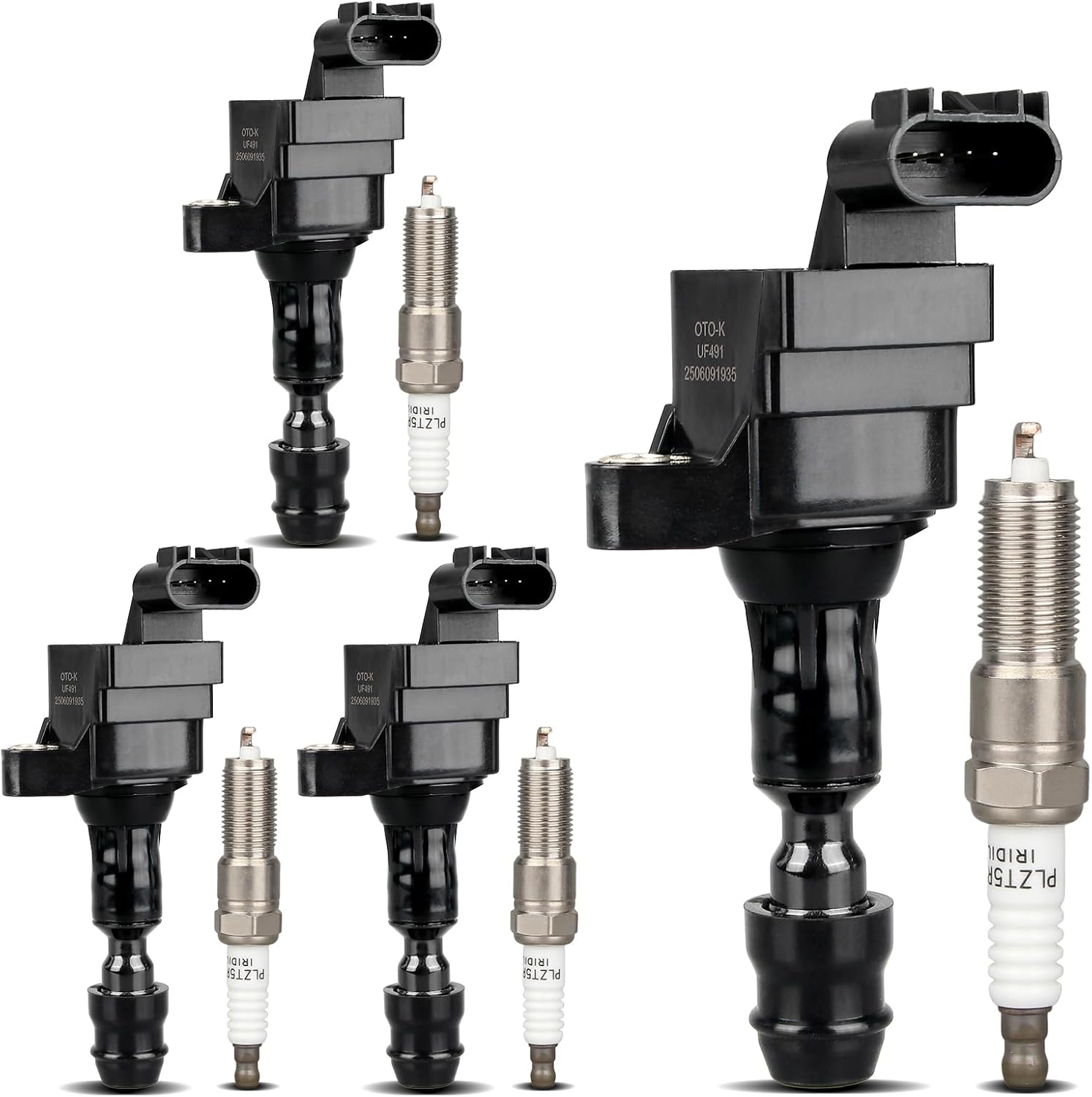 OTO-K Ignition Coil Pack and Iridium Spark Plugs Compatible with Chevy Equinox Malibu Orlando Captiva Sport,GMC Terrain,Buick LaCrosse Regal,Spark Plugs Coil Packs # UF491 & XP5263