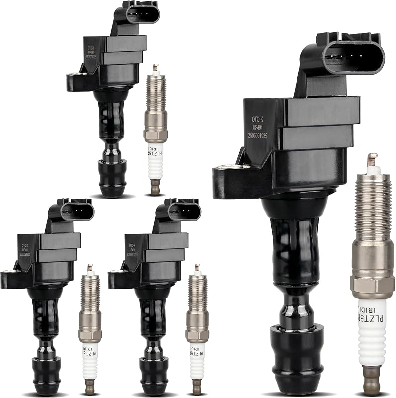 Kit de bobinas de ignição e velas de ignição de irídio OTO-KAUTOPARTS UF491 XP5263 para Chevrolet, GMC, Buick e outros – 4 bobinas + 4 velas