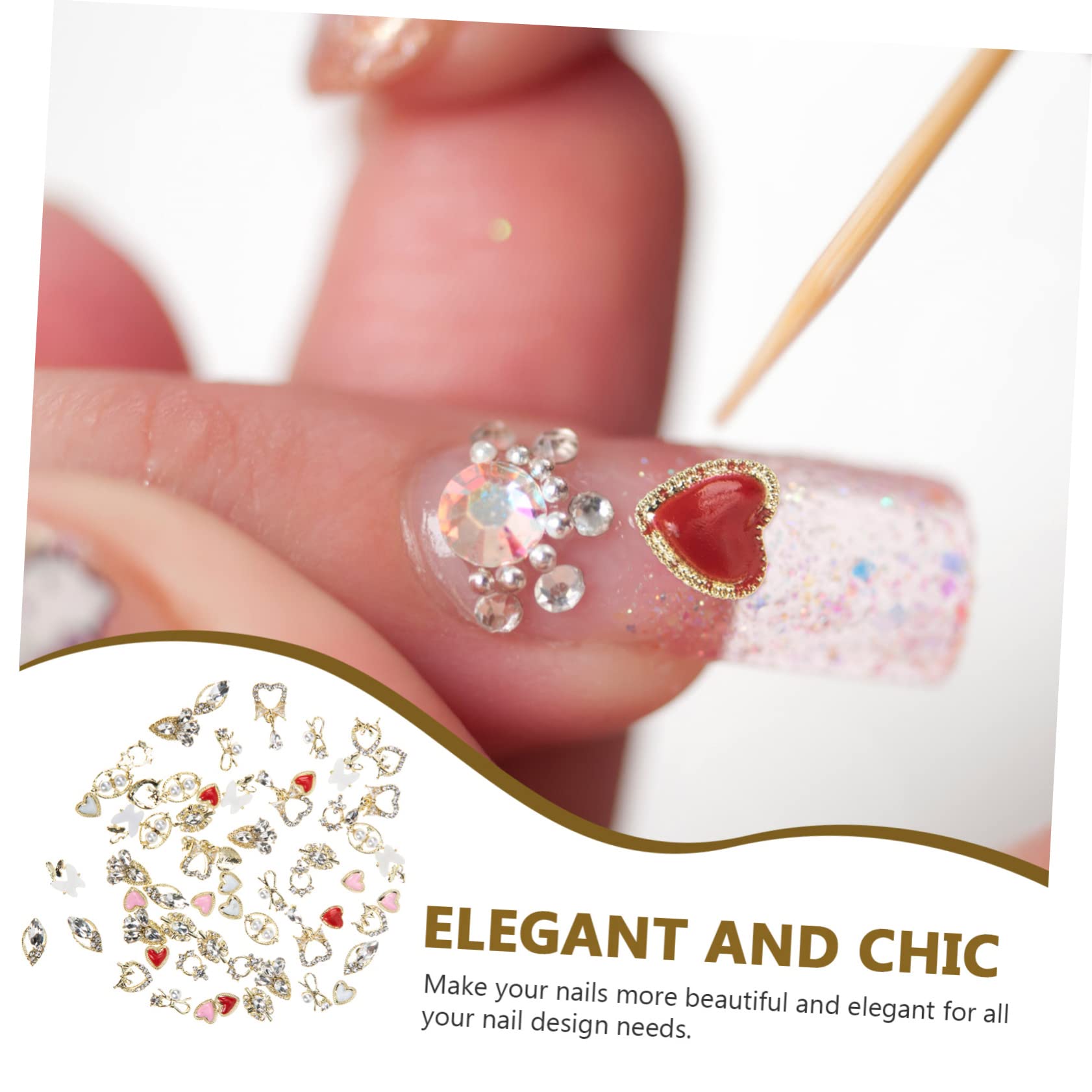 BELLIFFY 60pcs Nail Art Charms Nail Charms Manicure Jewelry for Present for Friends Parties Christmas Birthdays Compact Portable Storage Bag Included