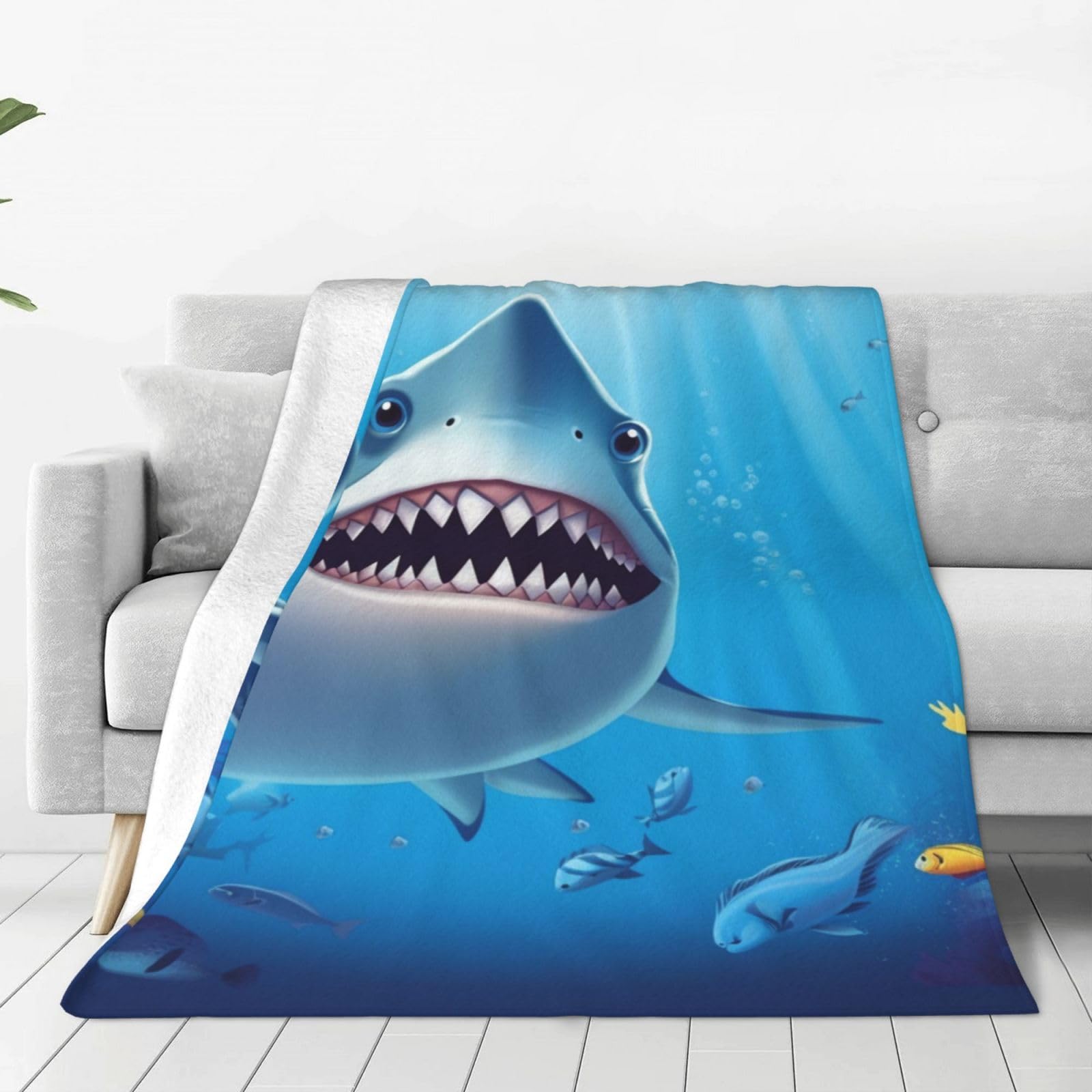 Couverture en flanelle chaude et ultra légère plaid requin bleu