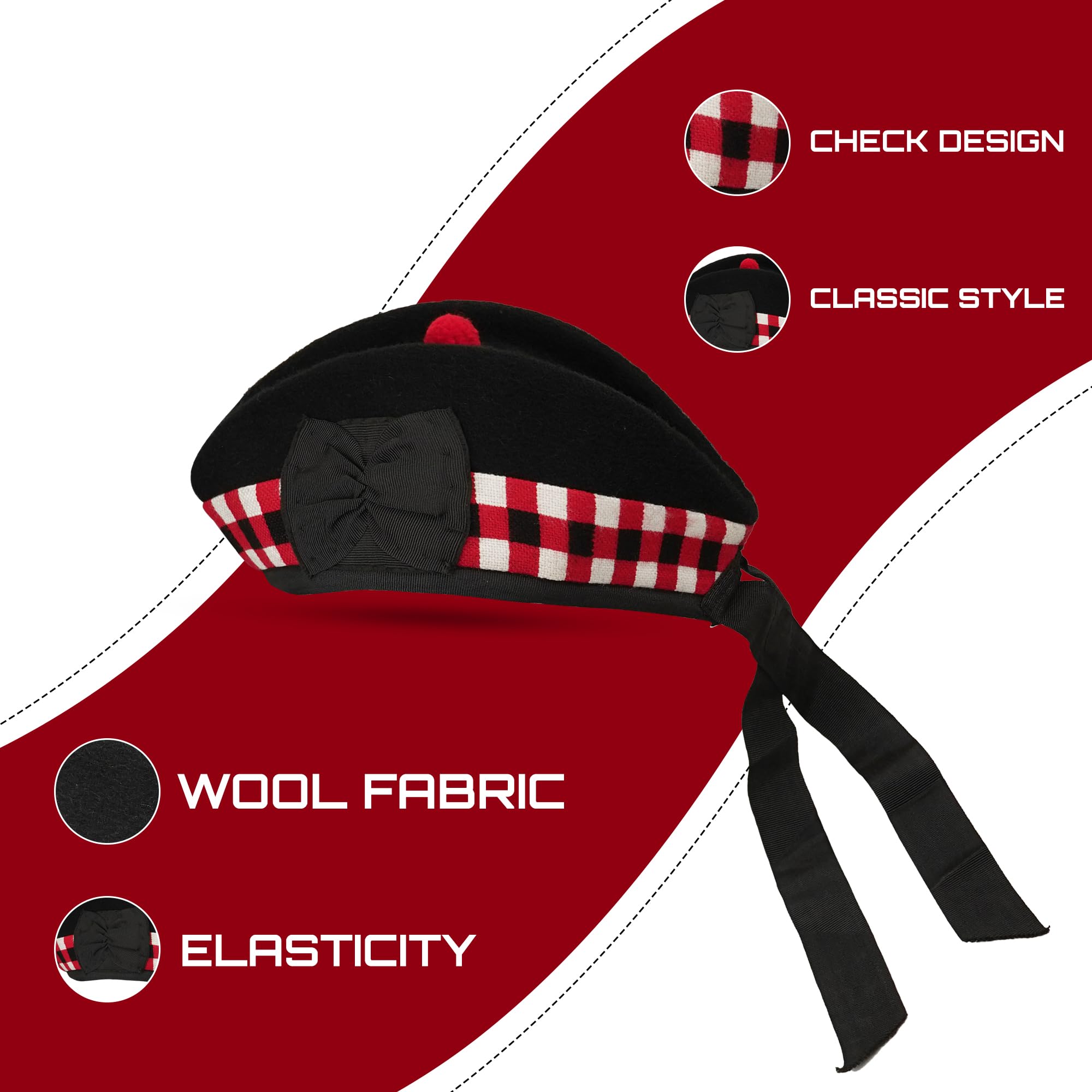 Glengarry HAT Wool Cap with Soft Cotton Lining Comfortable FIT Kilt Accessories, Military Cap (UK, Numeric, 6 1/2 - Image 3