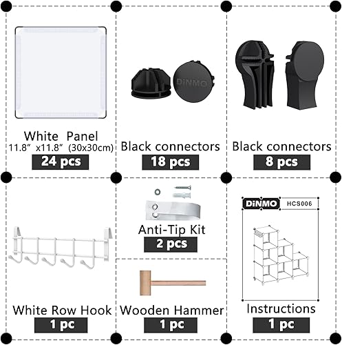 Miniatura 7 de DINMO Organizador de almacenamiento de 6 cubos, estantería, estante de exhibición con mazo de madera, almacenamiento de gabinete para niños,