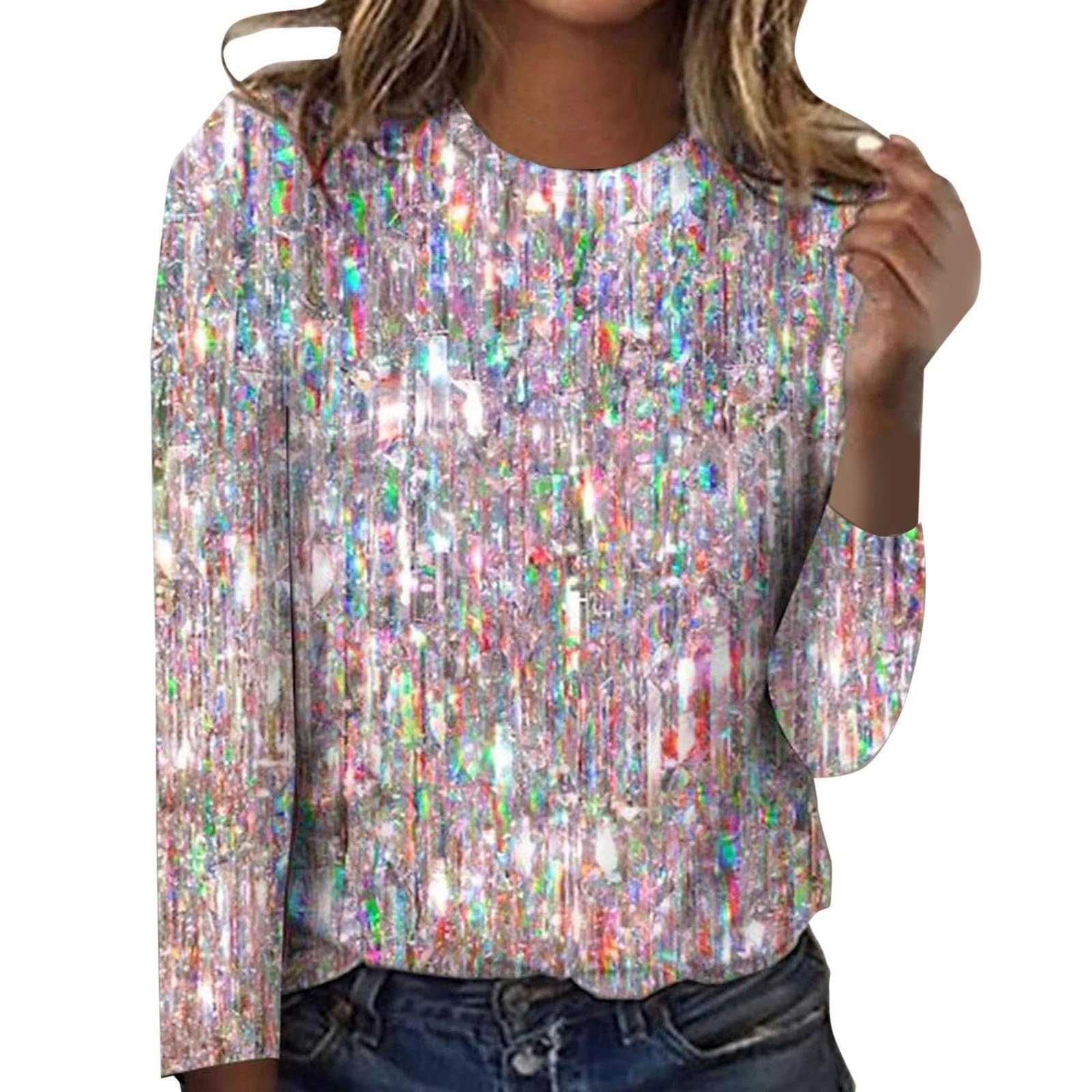 Genérico Camiseta de Manga Larga con Estampado Irregular Informal y Cuello Redondo Estilo otoño e Invierno para Mujer Pullover Mujer Invierno