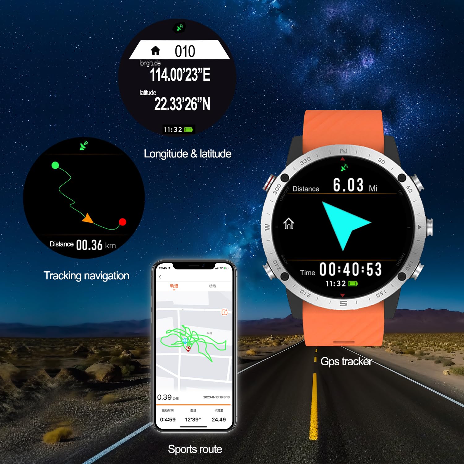 SUNROAD Reloj deportivo GPS con navegación, rastreador de fitness, correr, natación, ciclismo, altímetro, barómetro, brújula, esnórquel, buceo, pesca, reloj de pulsera digital de moda