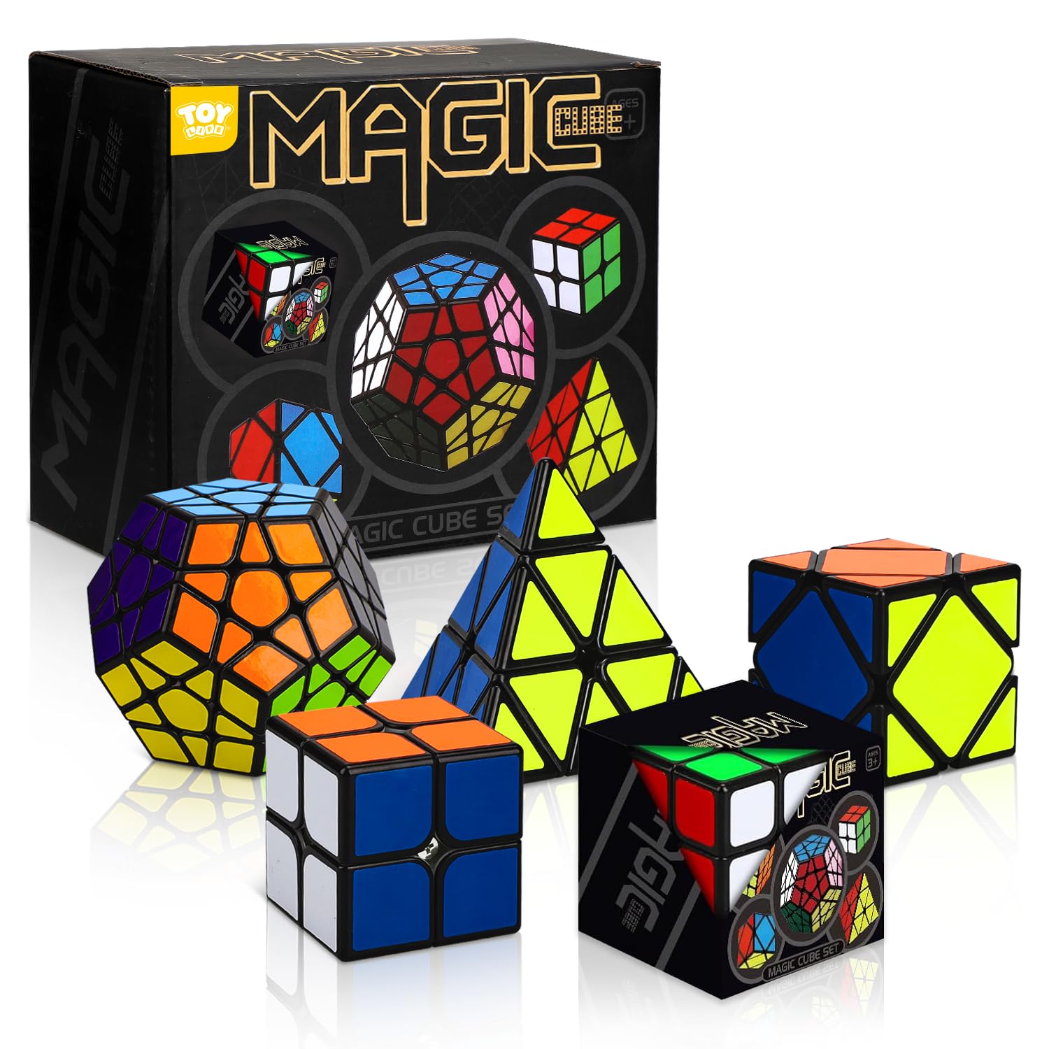 STEAM Life Speed Cube Set 5 Pack Magic Cube | Includes Speed Cubes 3x3, 2x2 Speed Cube, Pyramid Cube, Megaminx Cube Puzzle Cube Bundle for Kids & Adults