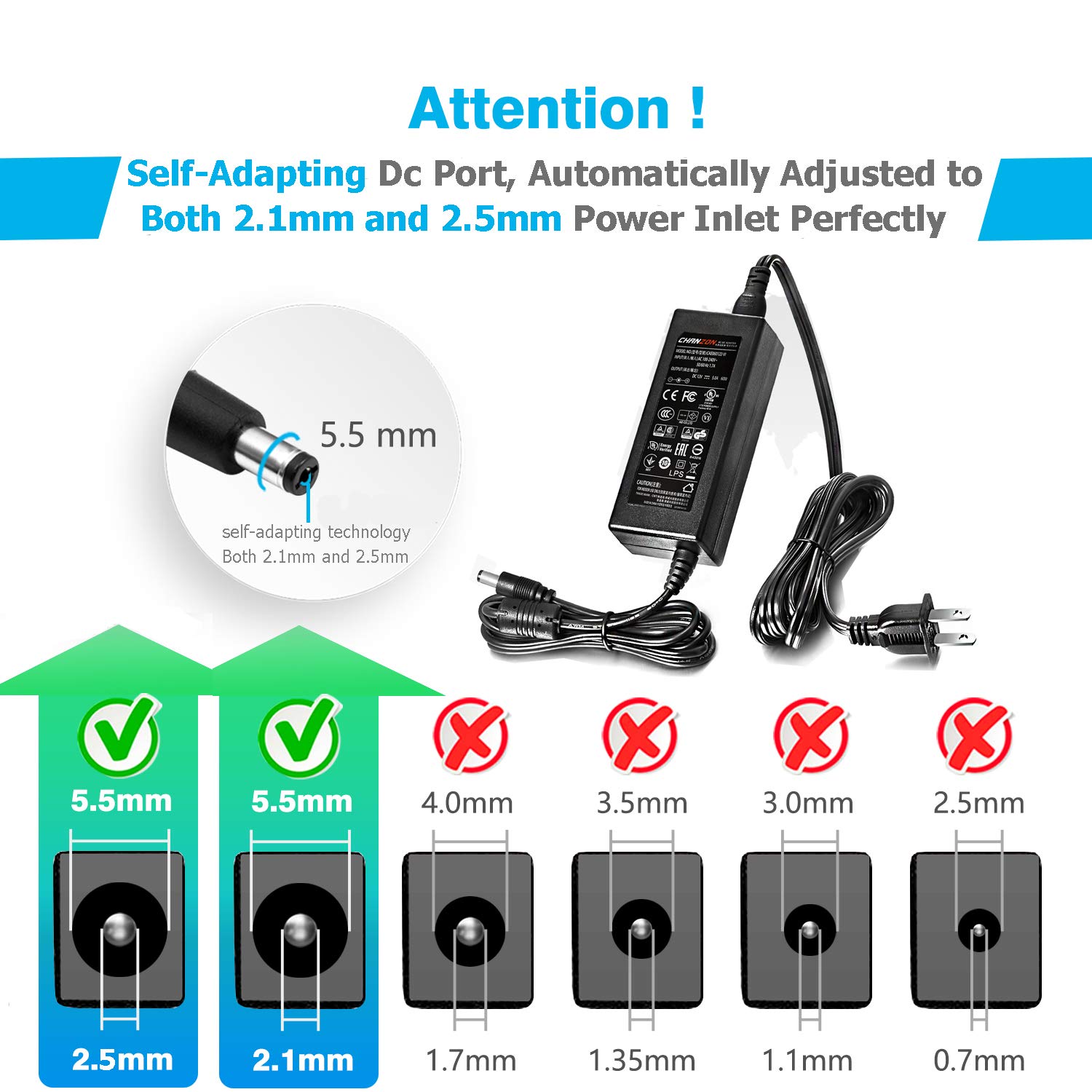[UL Listed] Chanzon 12V 5A Power Supply 60W AC DC Switching Adapter 12 Volt 5 Amp AC/DC Wall Wart Converter Transformer, 100-240v 50 60HZ Input with 12vdc 5000ma Output - Image 4