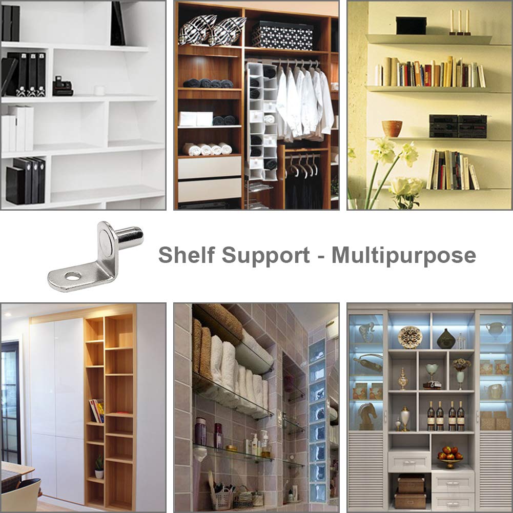 "50 Pcs 6mm Shelf Pins, L-Shaped Nickel Plated Shelf Support Pegs with Hole for Cabinet, Bookcase, Closet, Kitchen Furniture - Durable Metal Bracket Holders". — Amazon image 6