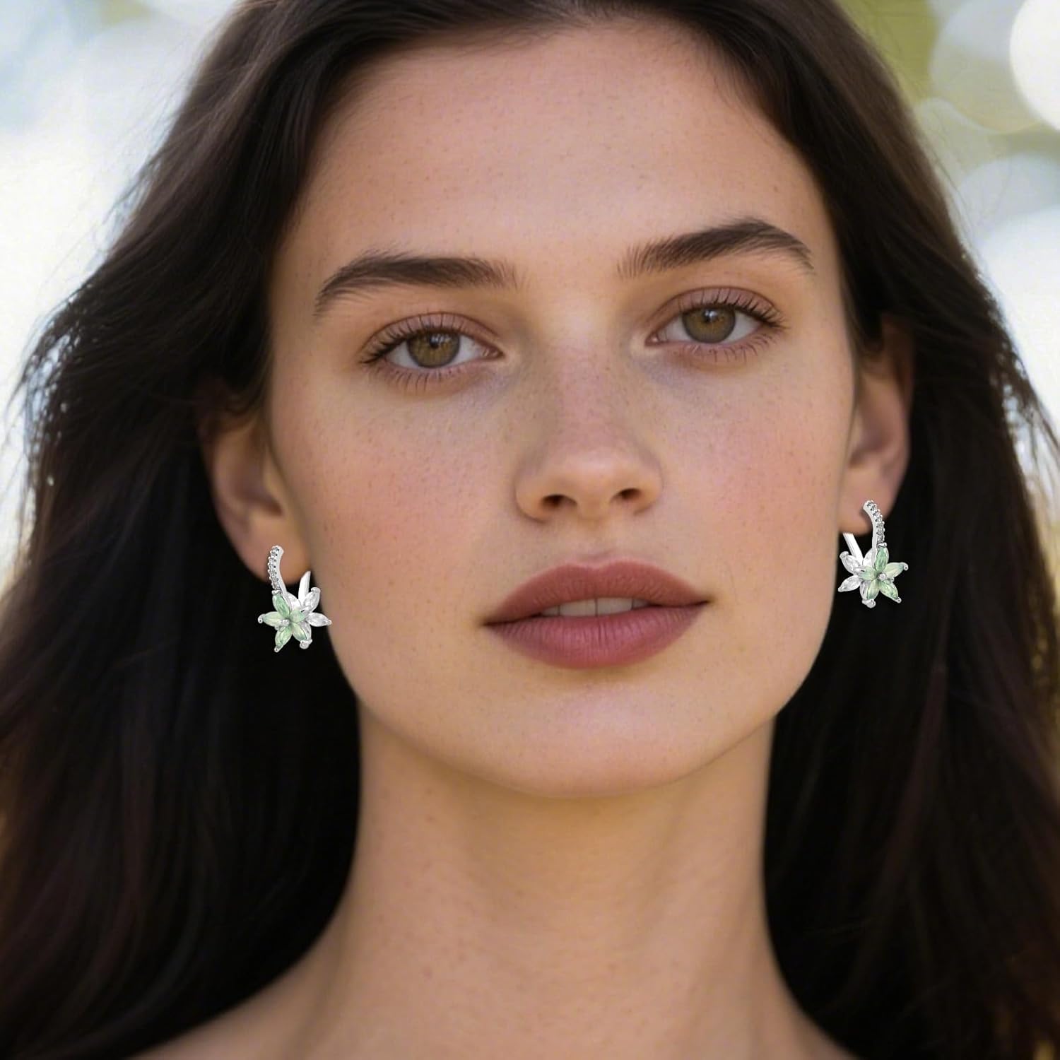 Flower Petal Earrings for Women, Light Blue Crystal Cubic Zirconia Hoop Earring Alloy Floral Fashion Statement Jewelry Gift Leverback Earrings - Image 5