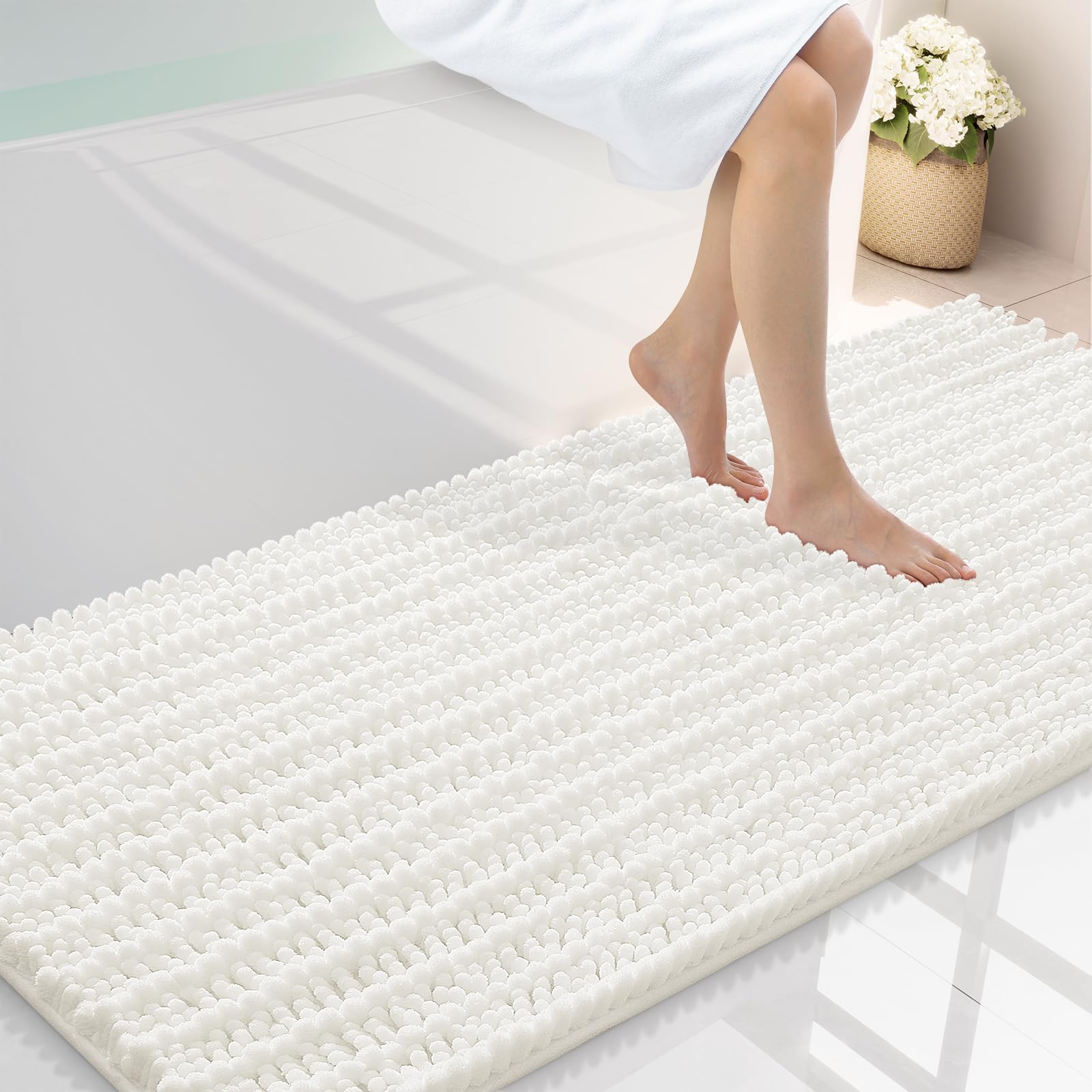 Smiry Bathroom Rugs 59X24, Extra Soft Rubber Backing Chenille Bath Mats