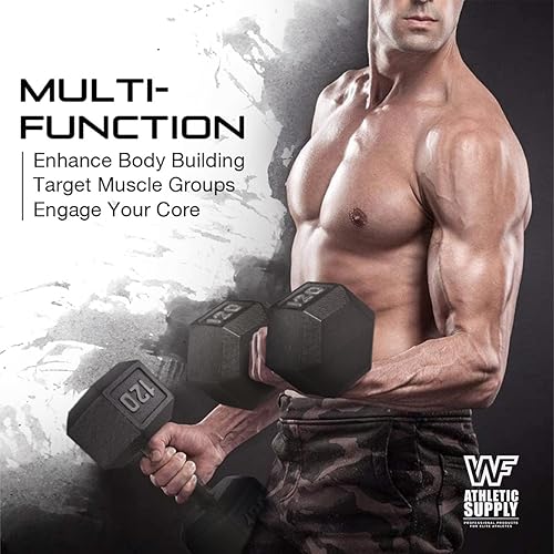Miniatura 8 de WF Athletic Supply Juego de 2 mancuernas hexagonales de hierro fundido color negro, pesas libres para mujeres y hombres, entrenamiento de fuerza