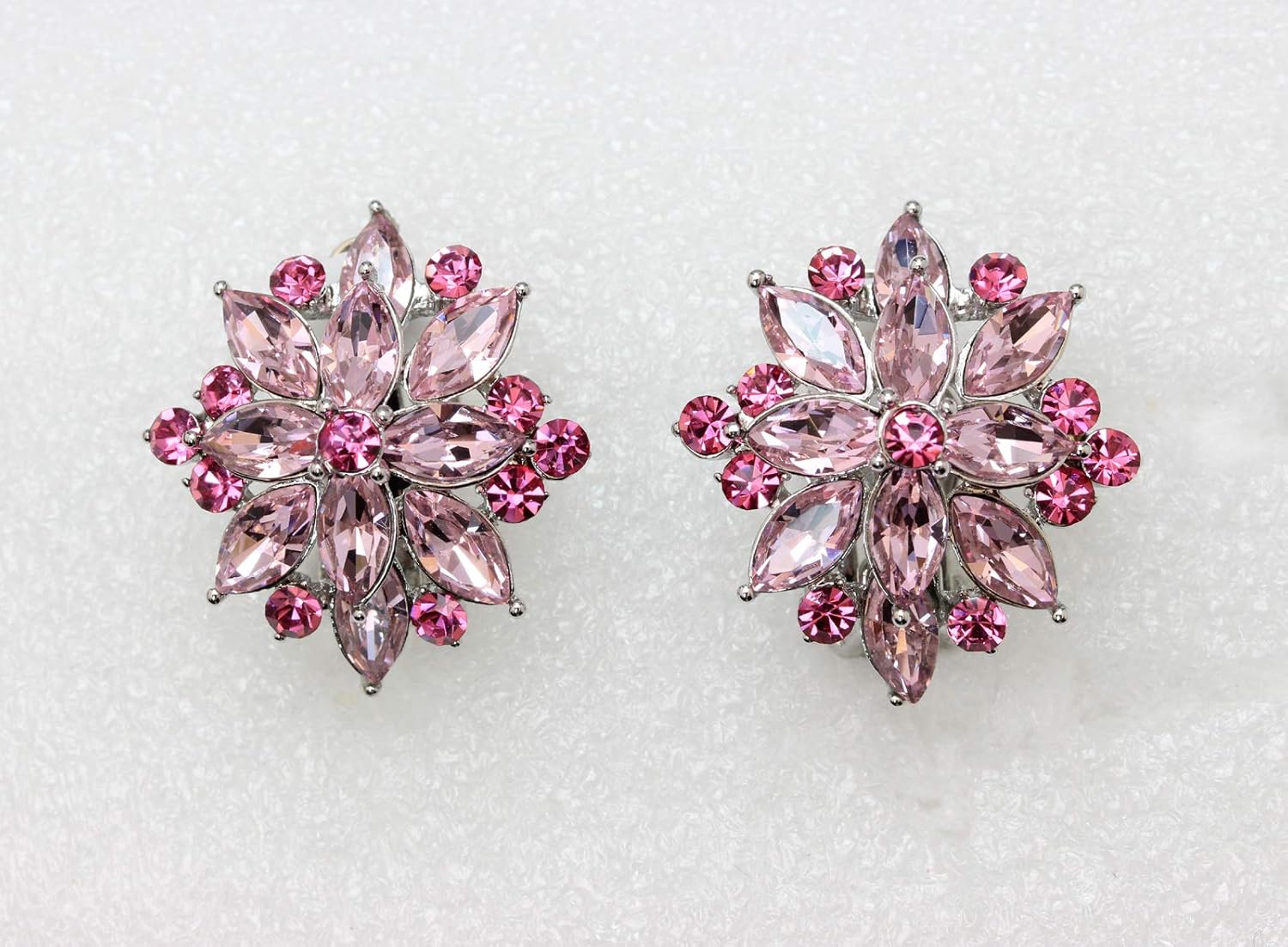 Faship Statement Crystal Rhinestone Floral Clip On Earrings - Image 4
